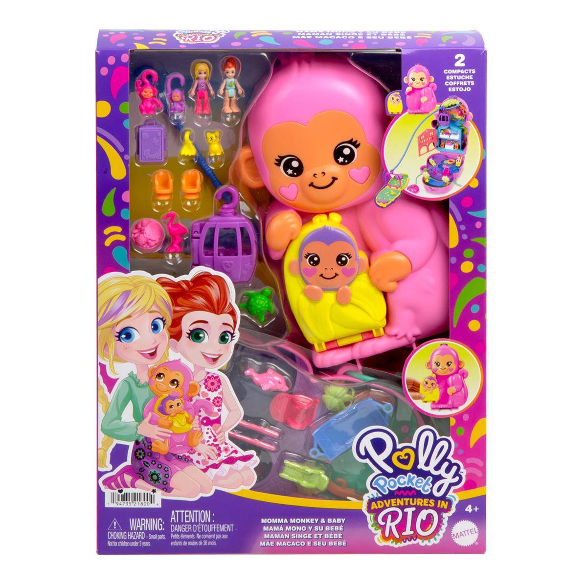 Mattel HWP04 - Polly Pocket Affenmama und Baby