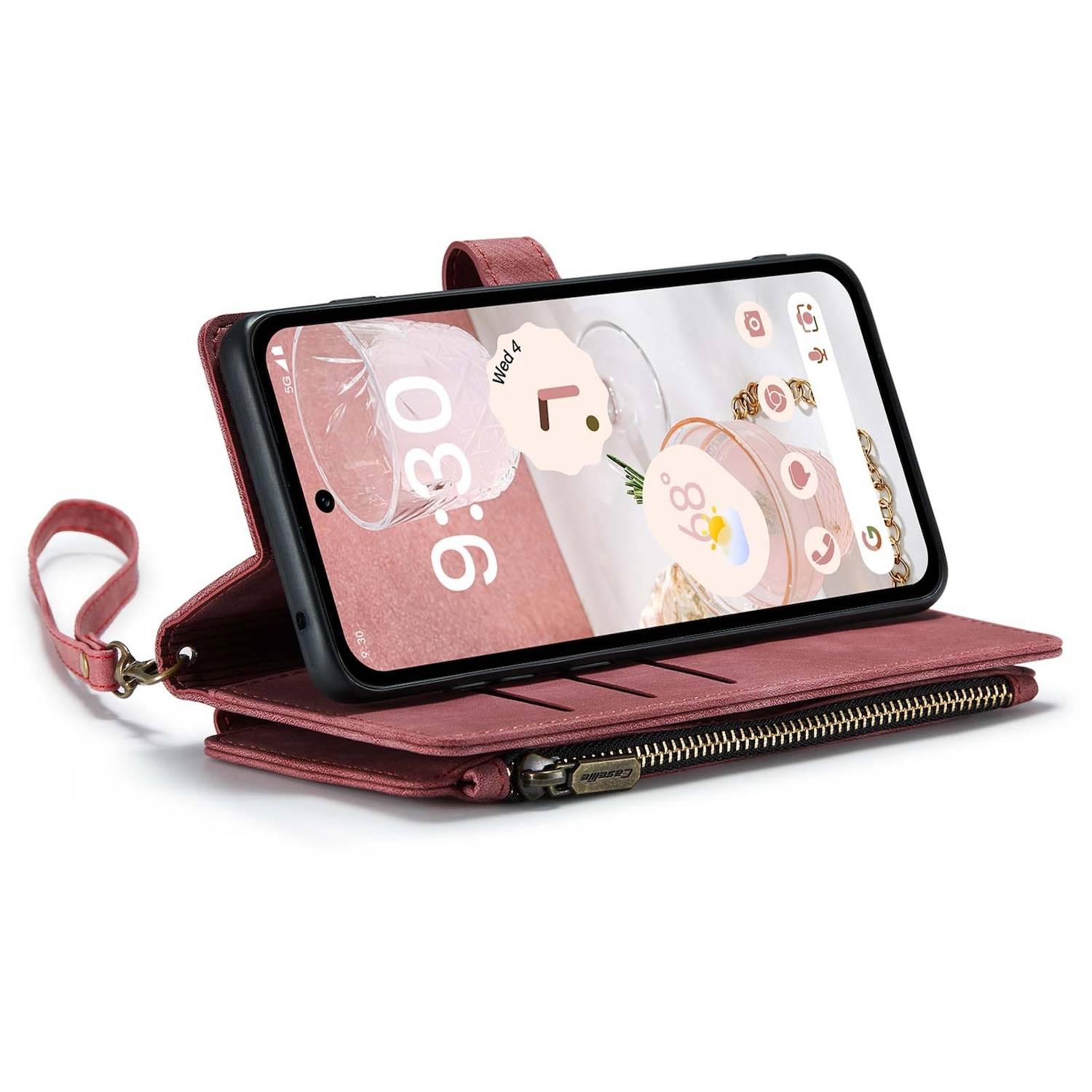 Für Google Pixel 8a Kunstleder Multifunktion Zipper Wallet Tasche Rot