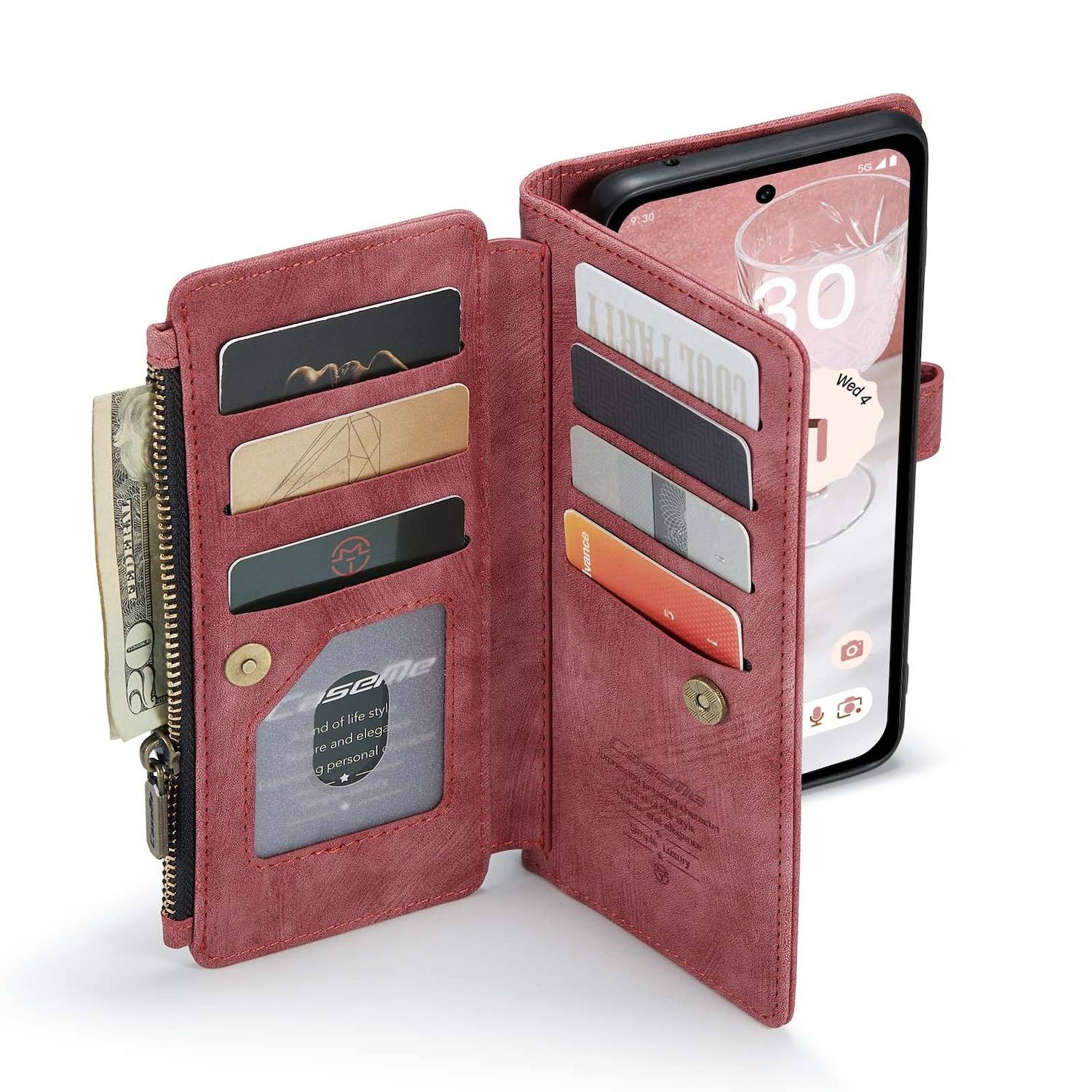 Für Google Pixel 8a Kunstleder Multifunktion Zipper Wallet Tasche Rot