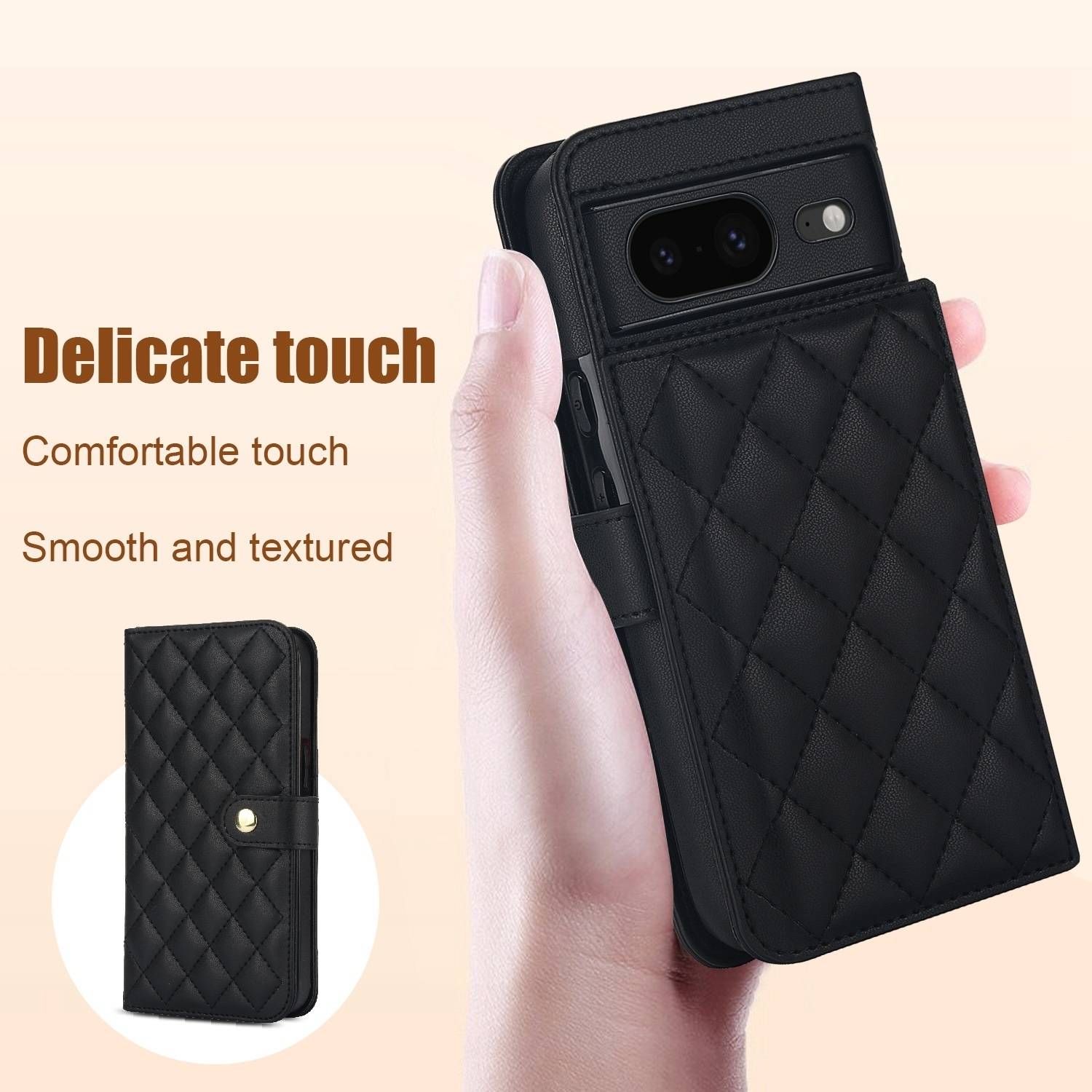 Für Google Pixel 8a Kunstleder Multifunktion Wallet Tasche Schwarz