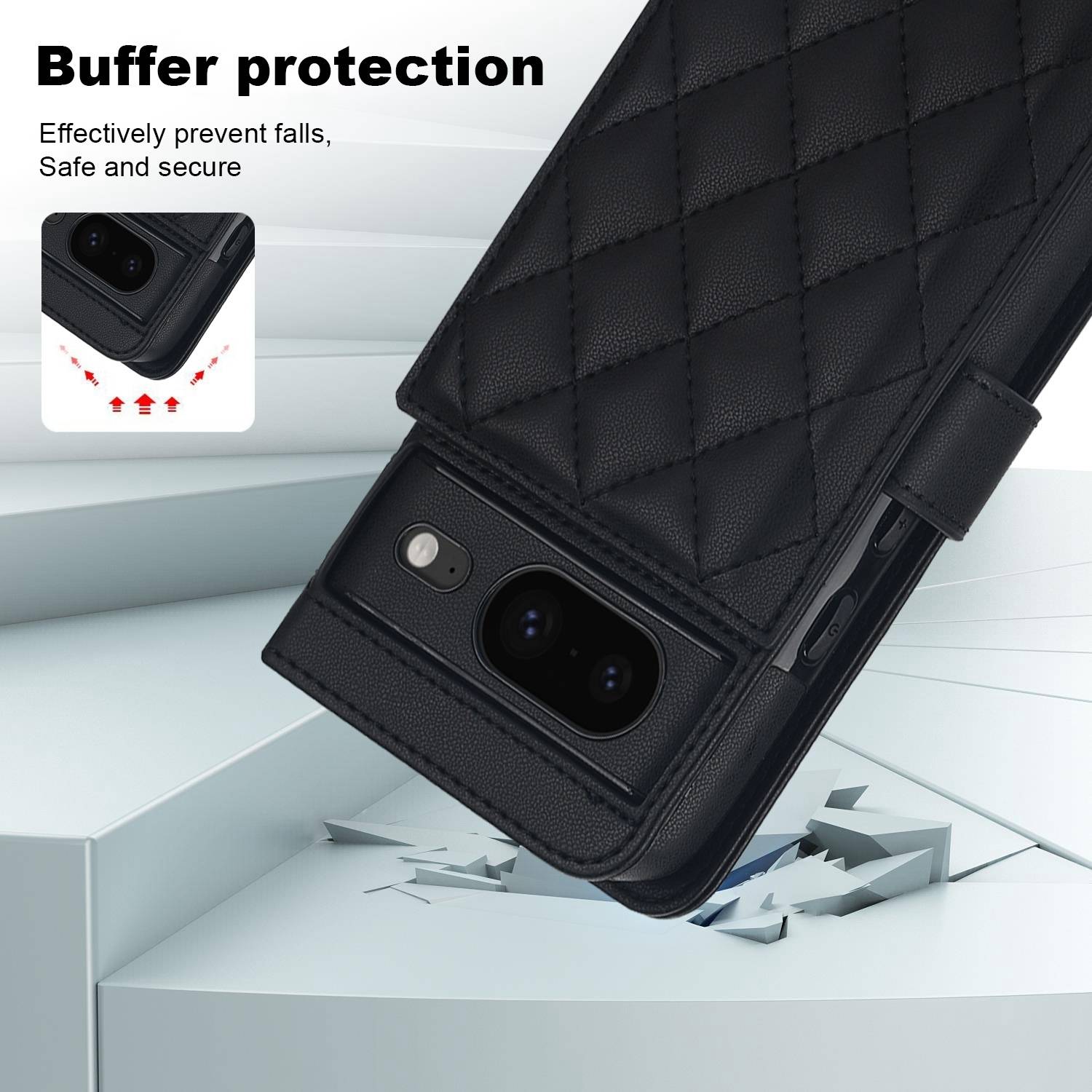 Für Google Pixel 8a Kunstleder Multifunktion Wallet Tasche Schwarz