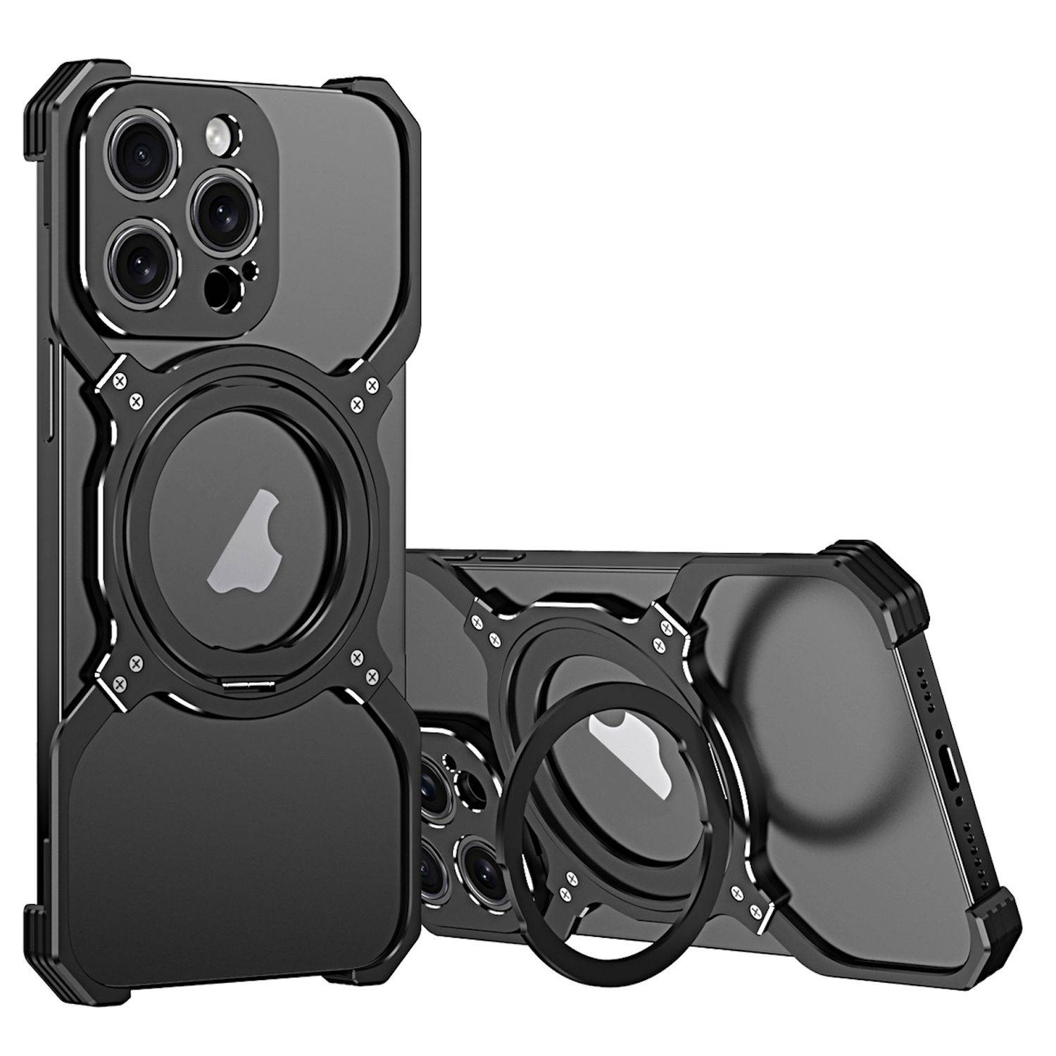 Für Apple iPhone 15 Pro Luxus Rahmen Metall Magsafe Case Hülle Schwarz