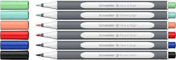 Schneider Brushpen Paint-It 070 sortiert, Karton-Etui 6er Set V2 5+1