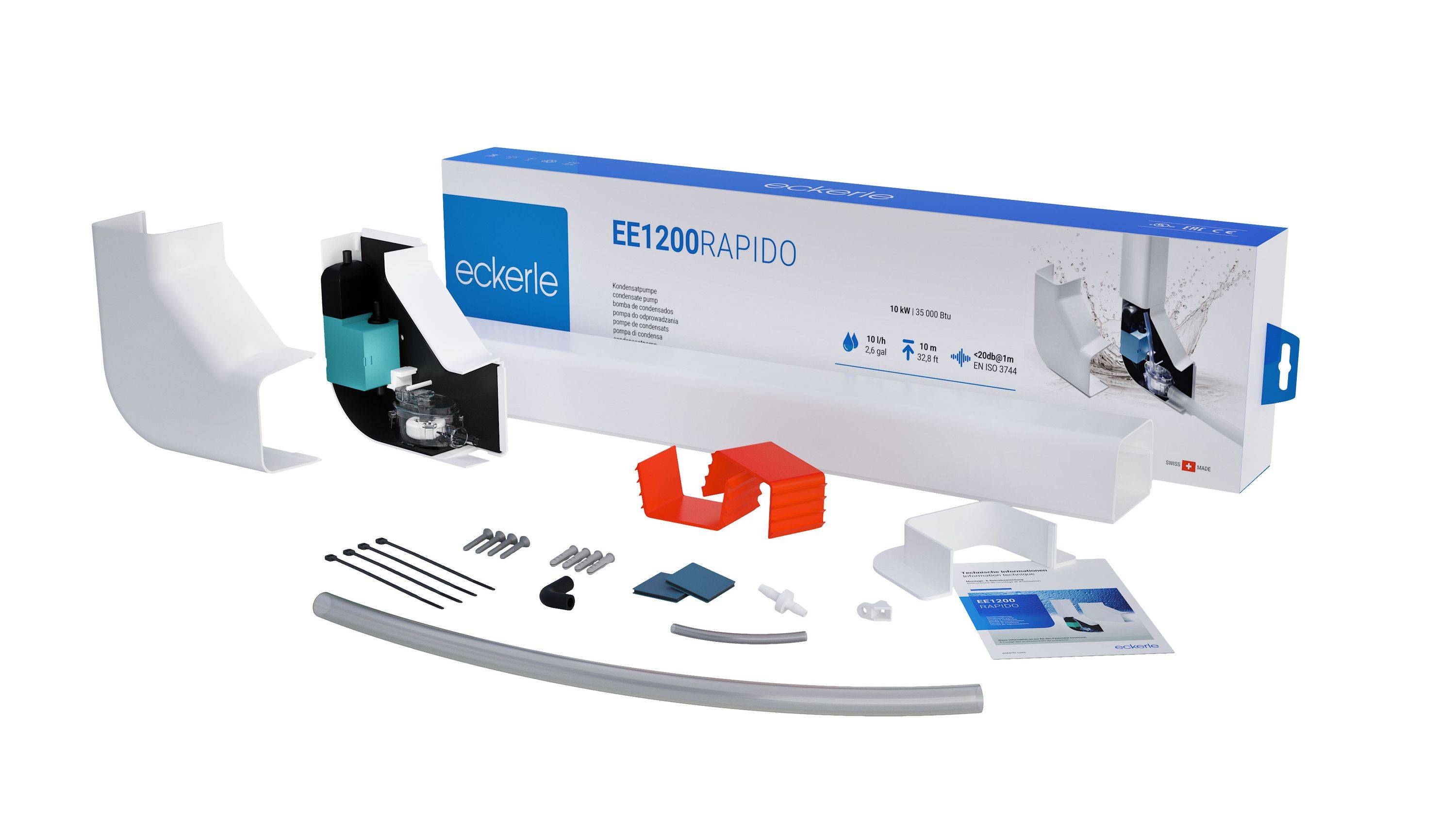 Eckerle EE1200 Rapido - Mini Kondensatpumpe für Klimaanlagen im Leitungsführungskanal mit 8A- Alarmkontakt | ähnl.