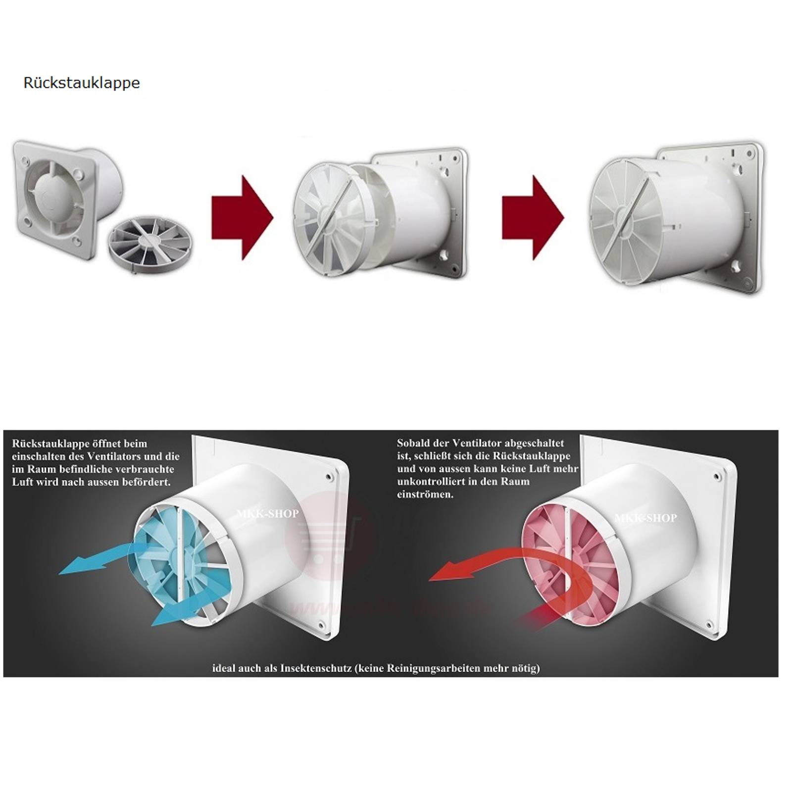 Badlüfter Ventilator Lüfter Badezimmer WC Be- Entlüftung Abluft Ø 100 mm weiß Nachlauf/Timer gebogen