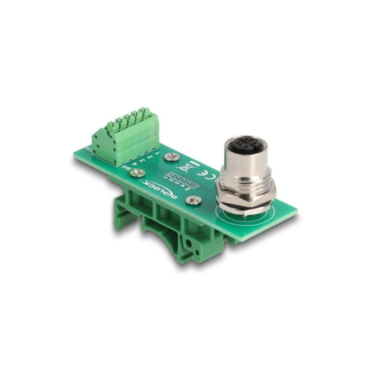 60658 - M12 Übergabemodul Adapter 4 Pin A-kodiert Buchse zu 5 Pin Terminalblock f