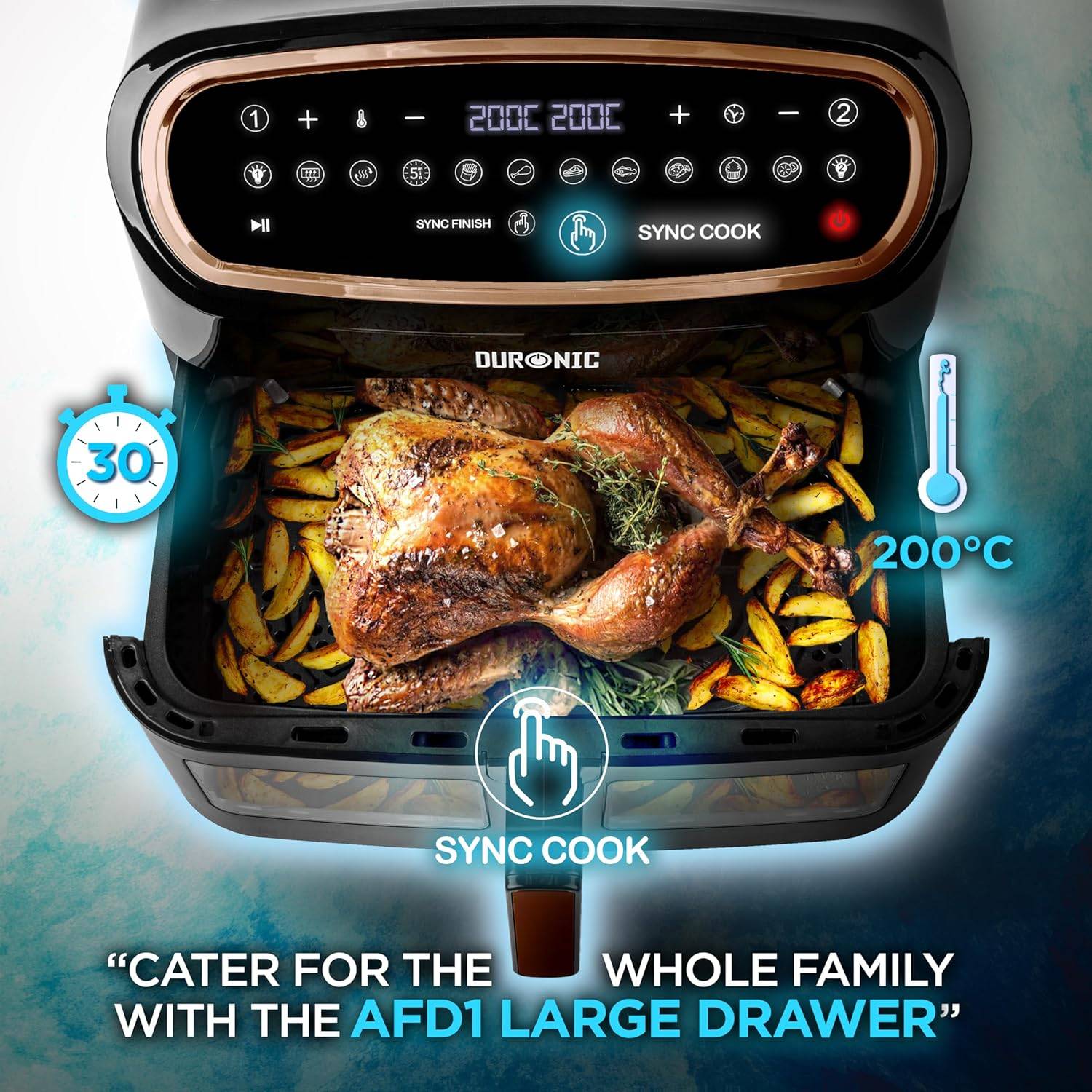 Duronic AF34 BG Heißluftfritteuse, HLF Fritteuse 10 Liter Volumen, Heißluftfriteuse Touch Control, Air Fryer Friteuse