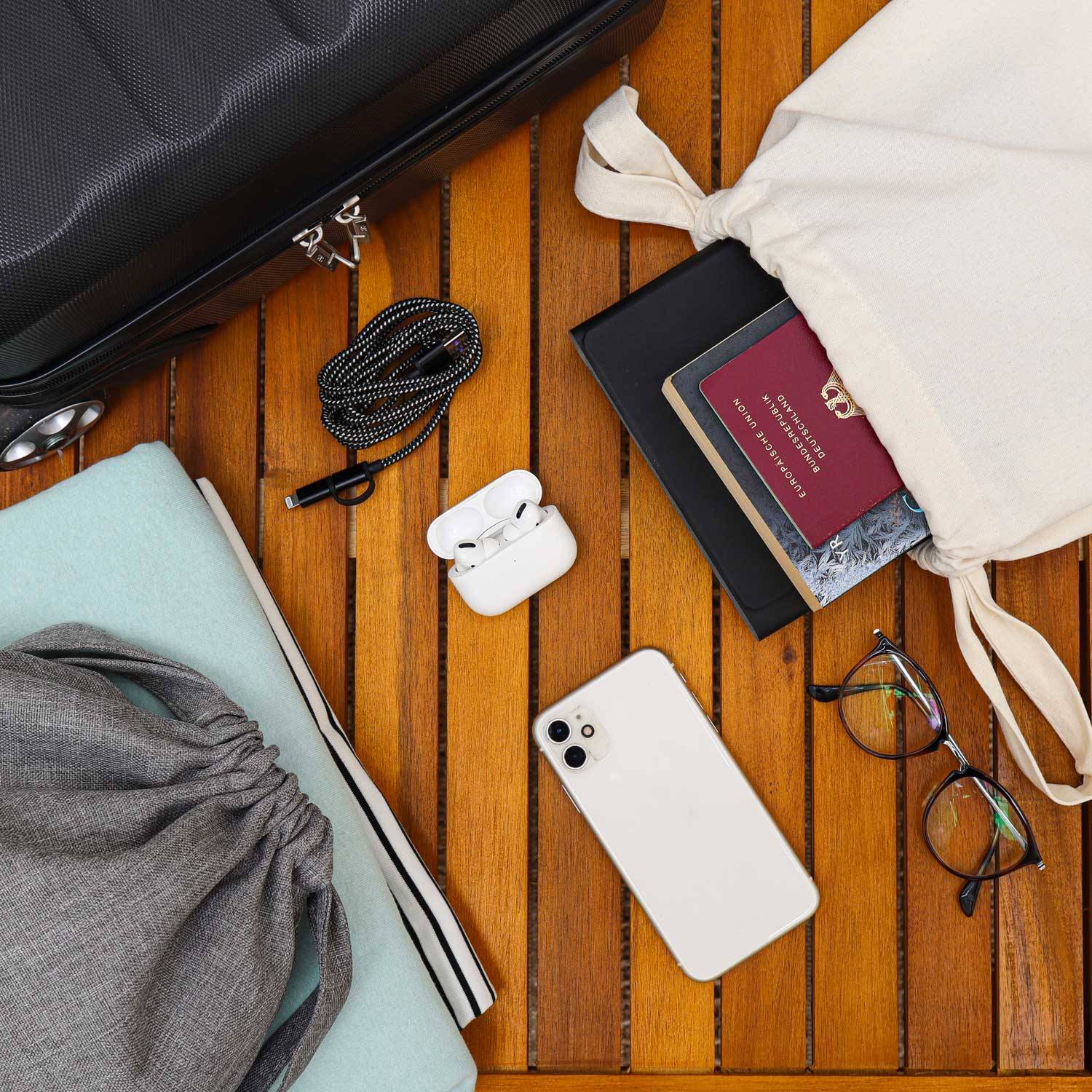 2 Leinen Look Packbeutel - 32x32cm Reisebeutel Packtaschen Koffer Organizer Set