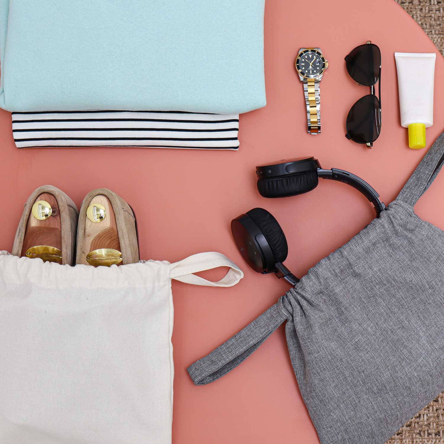 2 Leinen Look Packbeutel - 32x32cm Reisebeutel Packtaschen Koffer Organizer Set