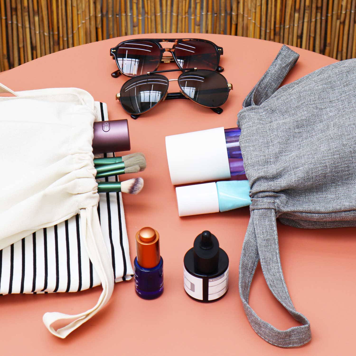 2 Leinen Look Packbeutel - 32x32cm Reisebeutel Packtaschen Koffer Organizer Set