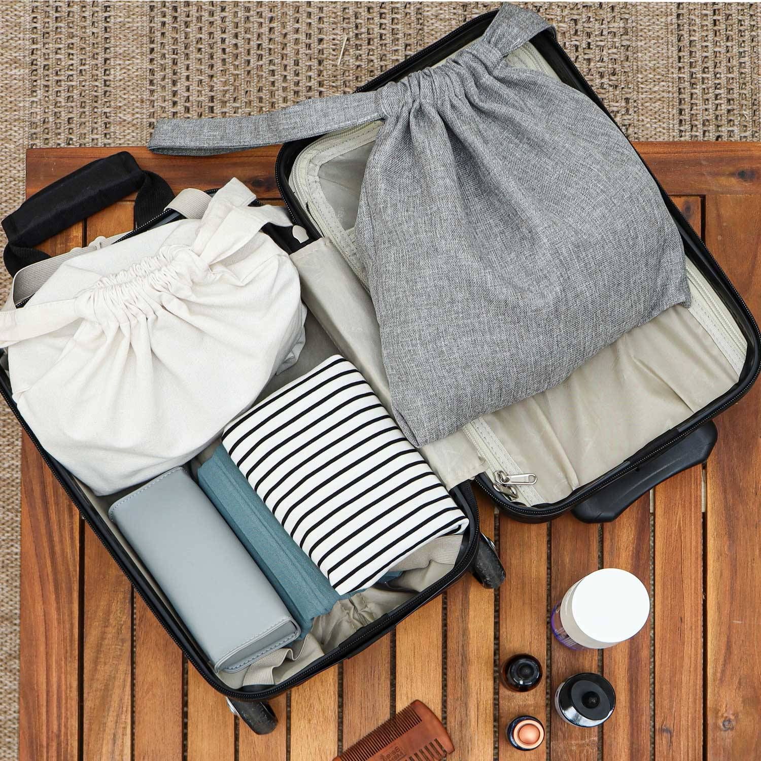 6 Leinen Look Packbeutel - 32x32cm Reisebeutel Packtaschen Koffer Organizer Set