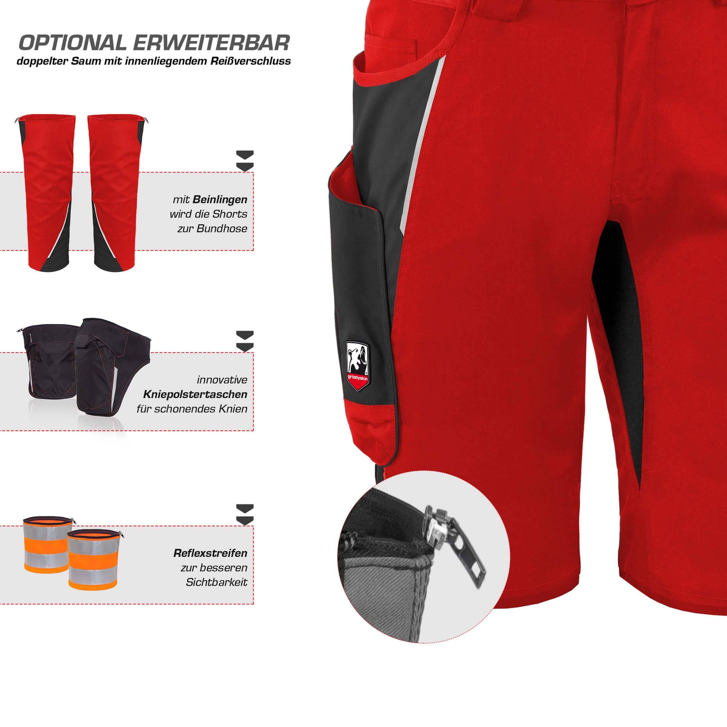 QUALITEX HIGH QUALITY WORKWEAR Shorts IRON - rot/schwarz - Herren: 70 Damen: 64