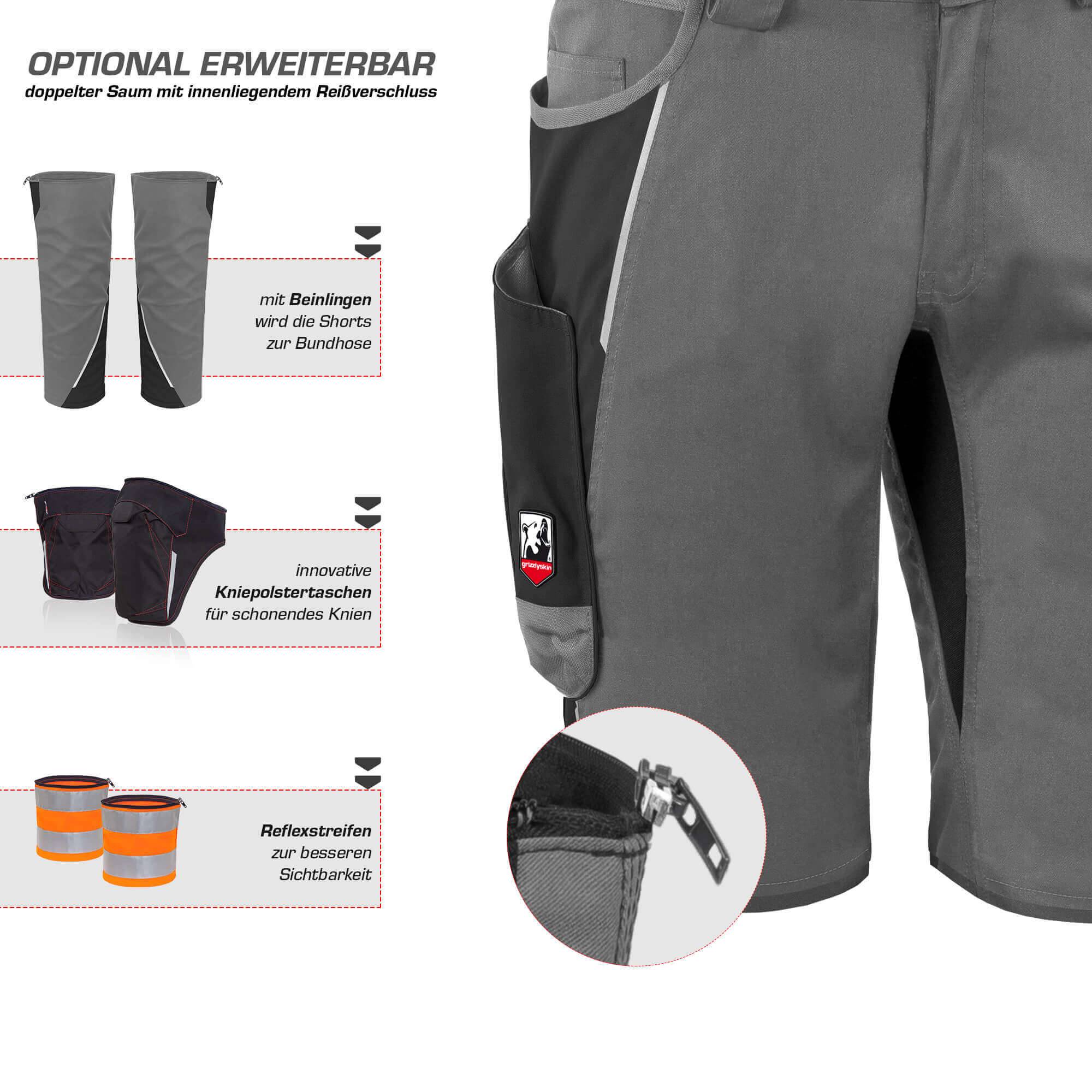 QUALITEX HIGH QUALITY WORKWEAR Shorts IRON - grau/schwarz - Herren: 56 Damen: 50