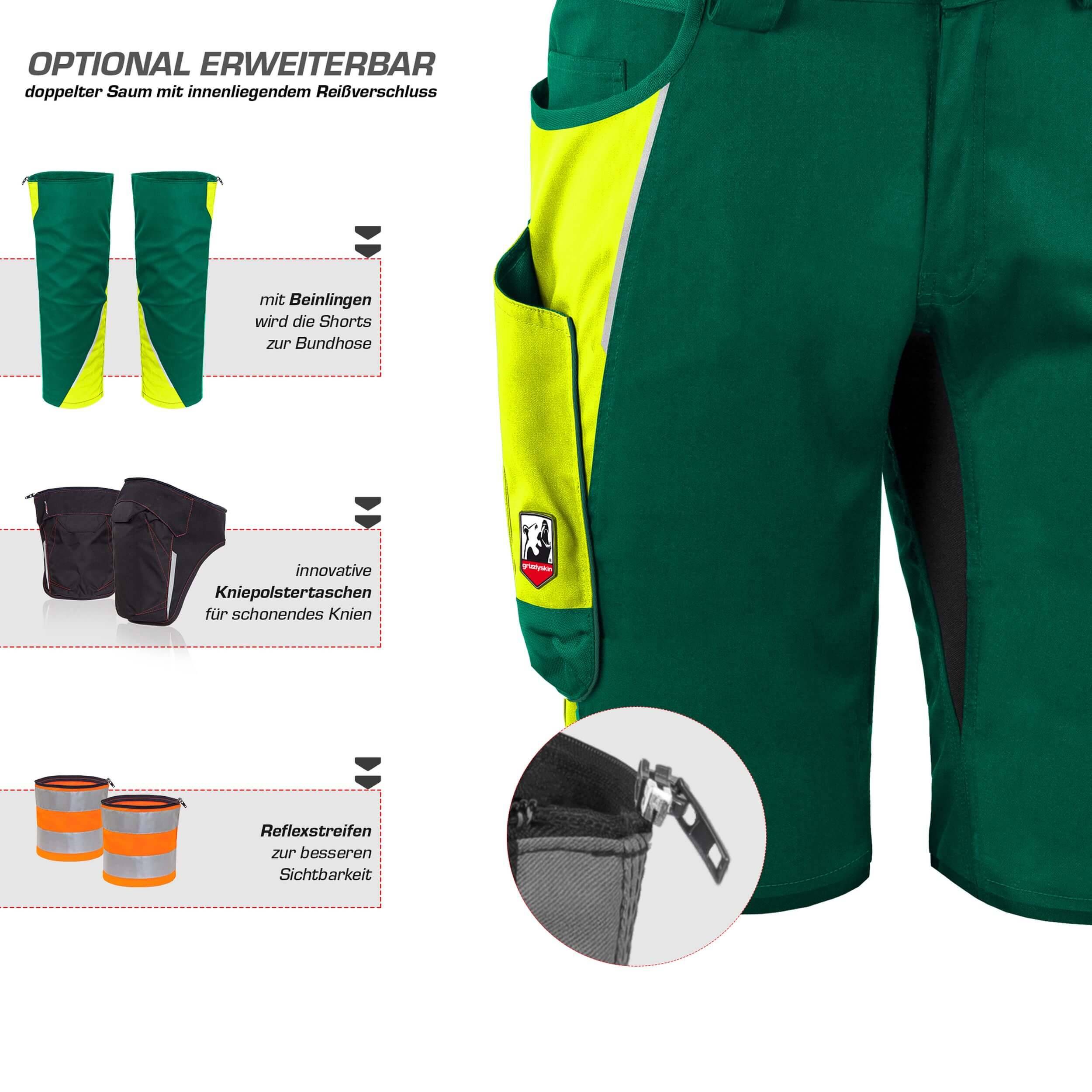 QUALITEX HIGH QUALITY WORKWEAR Shorts IRON - grün/warngelb - Herren: 48 Damen: 42