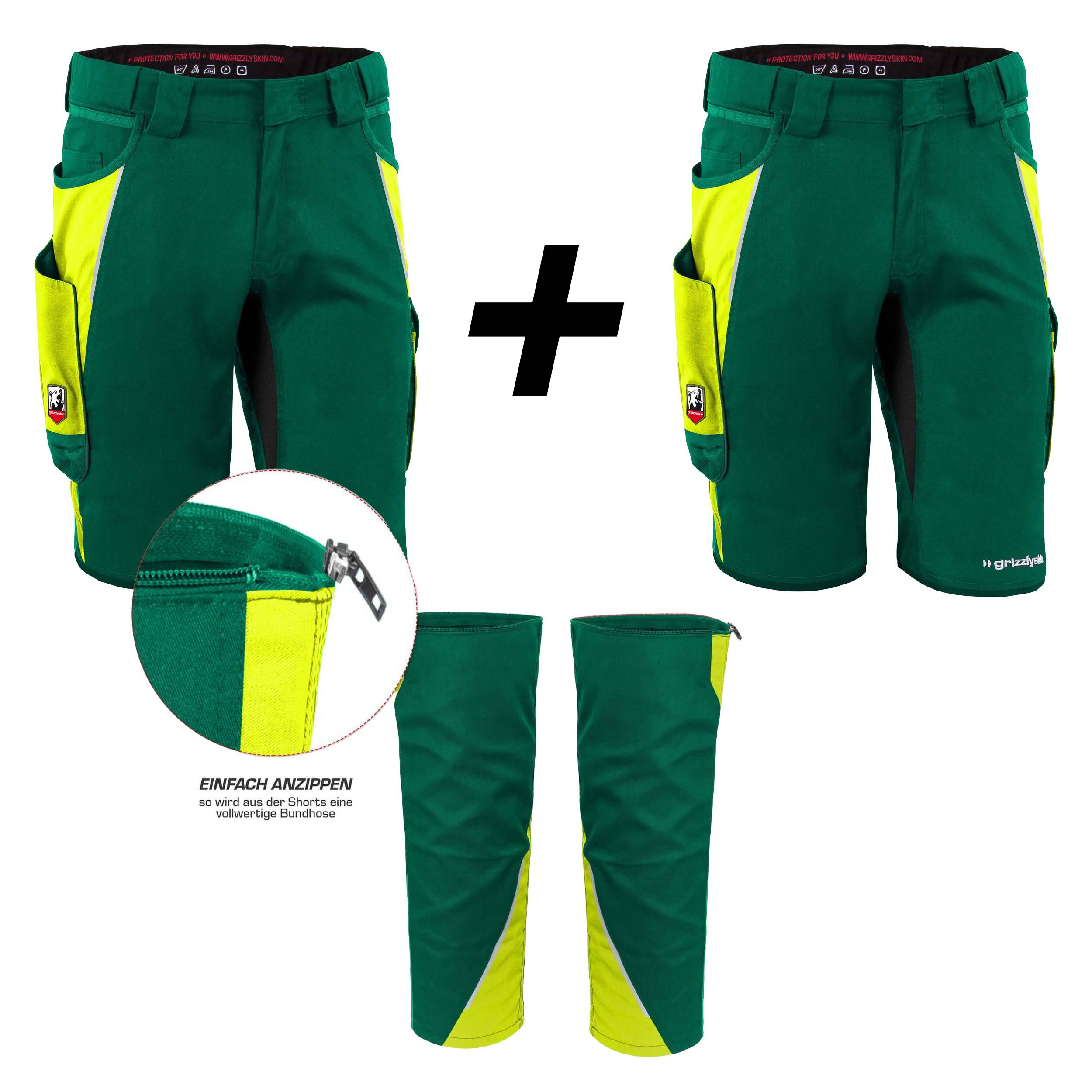 QUALITEX HIGH QUALITY WORKWEAR Shorts IRON - grün/warngelb - Herren: 58 Damen: 52