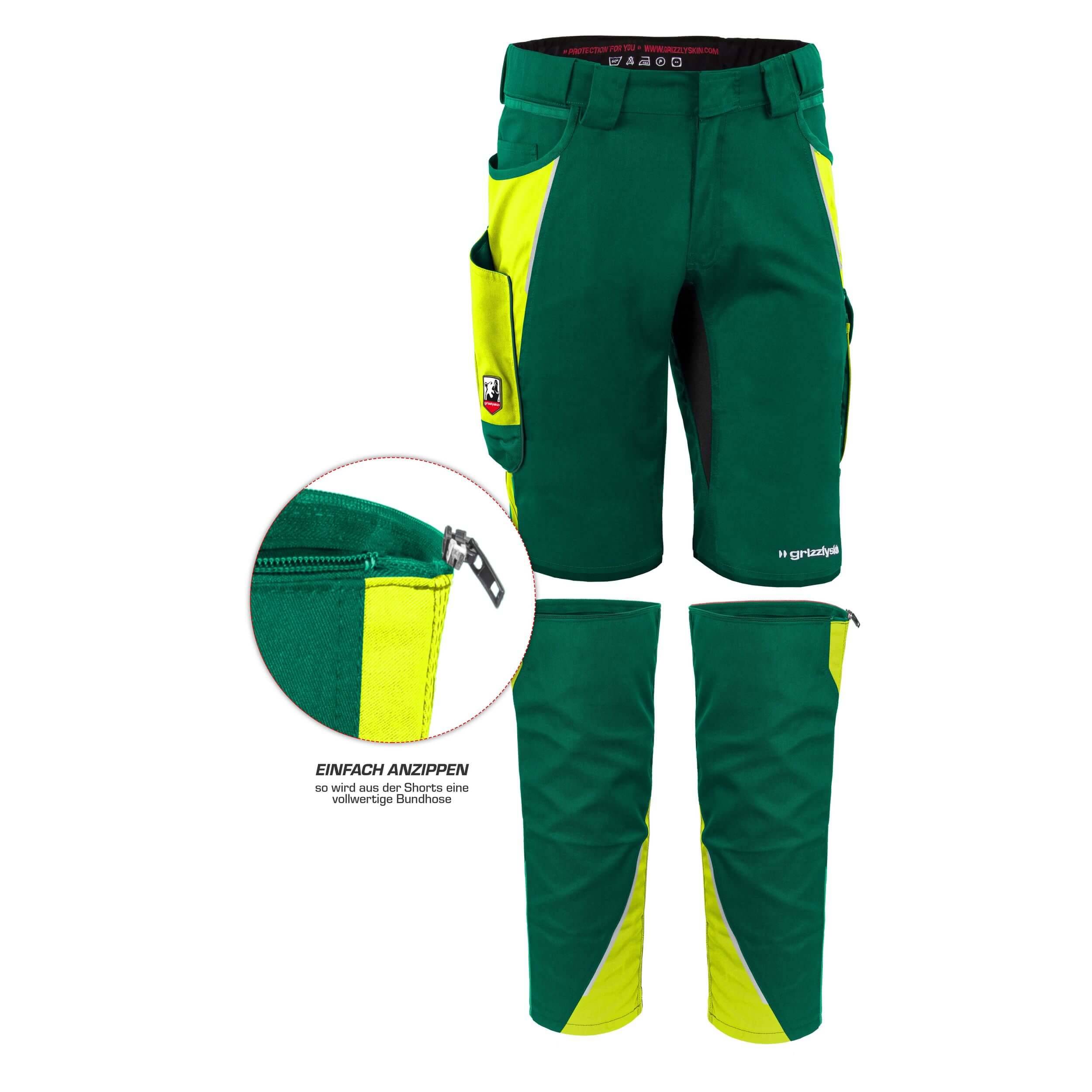 QUALITEX HIGH QUALITY WORKWEAR Shorts IRON - grün/warngelb - Herren: 66 Damen: 60