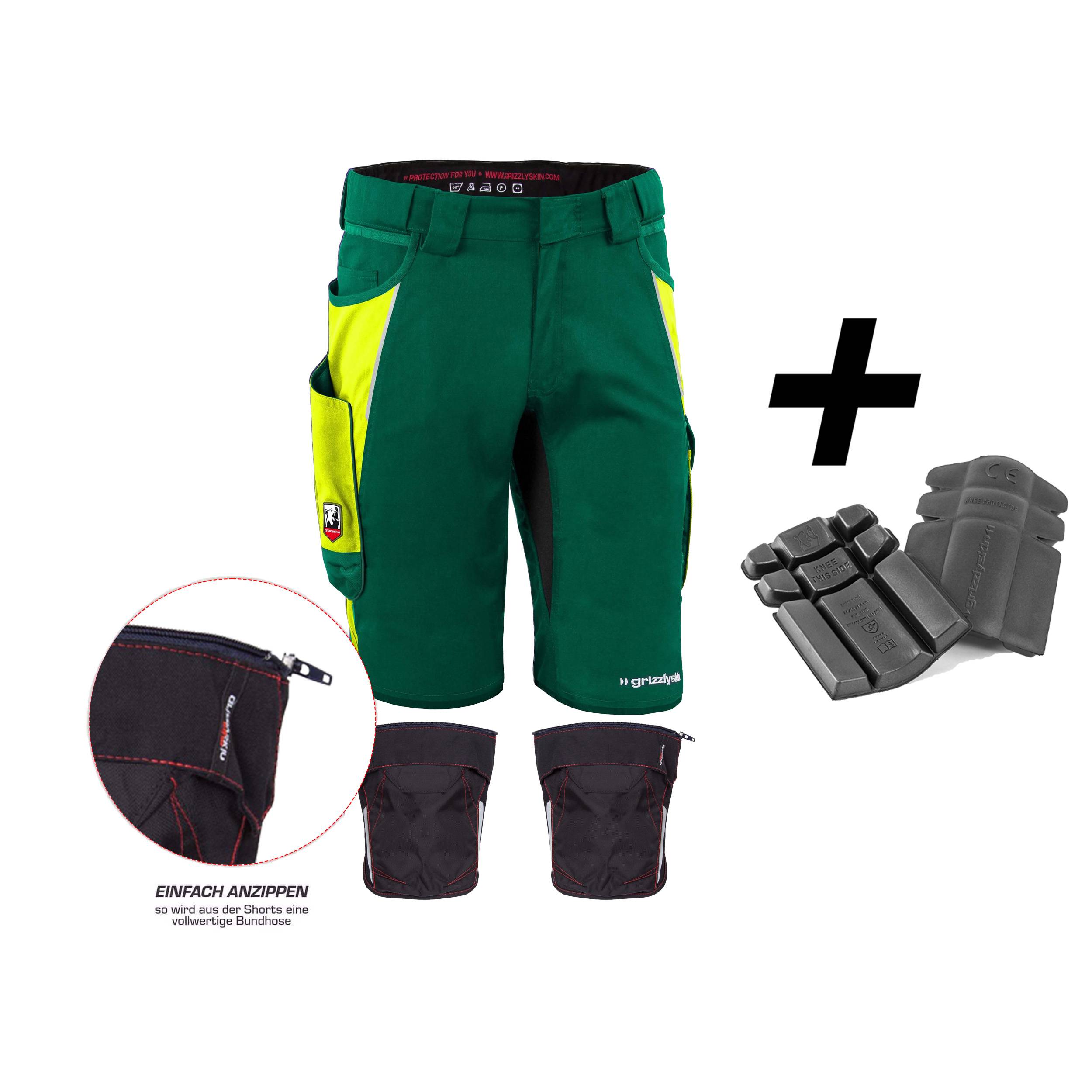 QUALITEX HIGH QUALITY WORKWEAR Shorts IRON - grün/warngelb - Herren: 58 Damen: 52