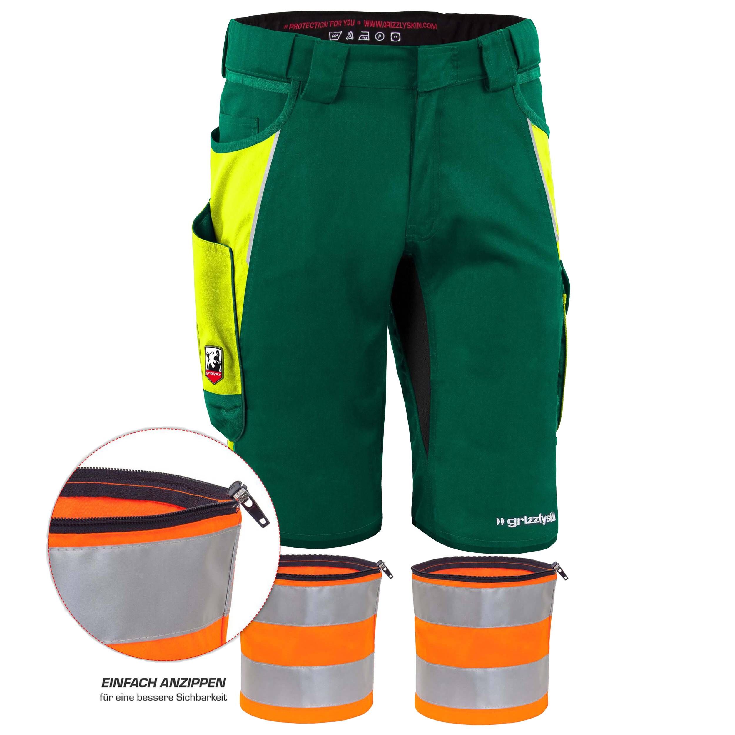 QUALITEX HIGH QUALITY WORKWEAR Shorts IRON - grün/warngelb - Herren: 68 Damen: 62