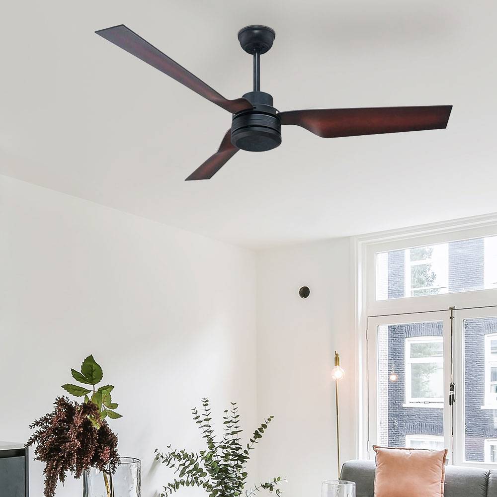 Decken Ventilator mit Fernbedienung Wohnzimmer Lüfter, schwarz braun, Sommer-/Wintermodus 3 Geschwindigkeiten Timer, 132 cm