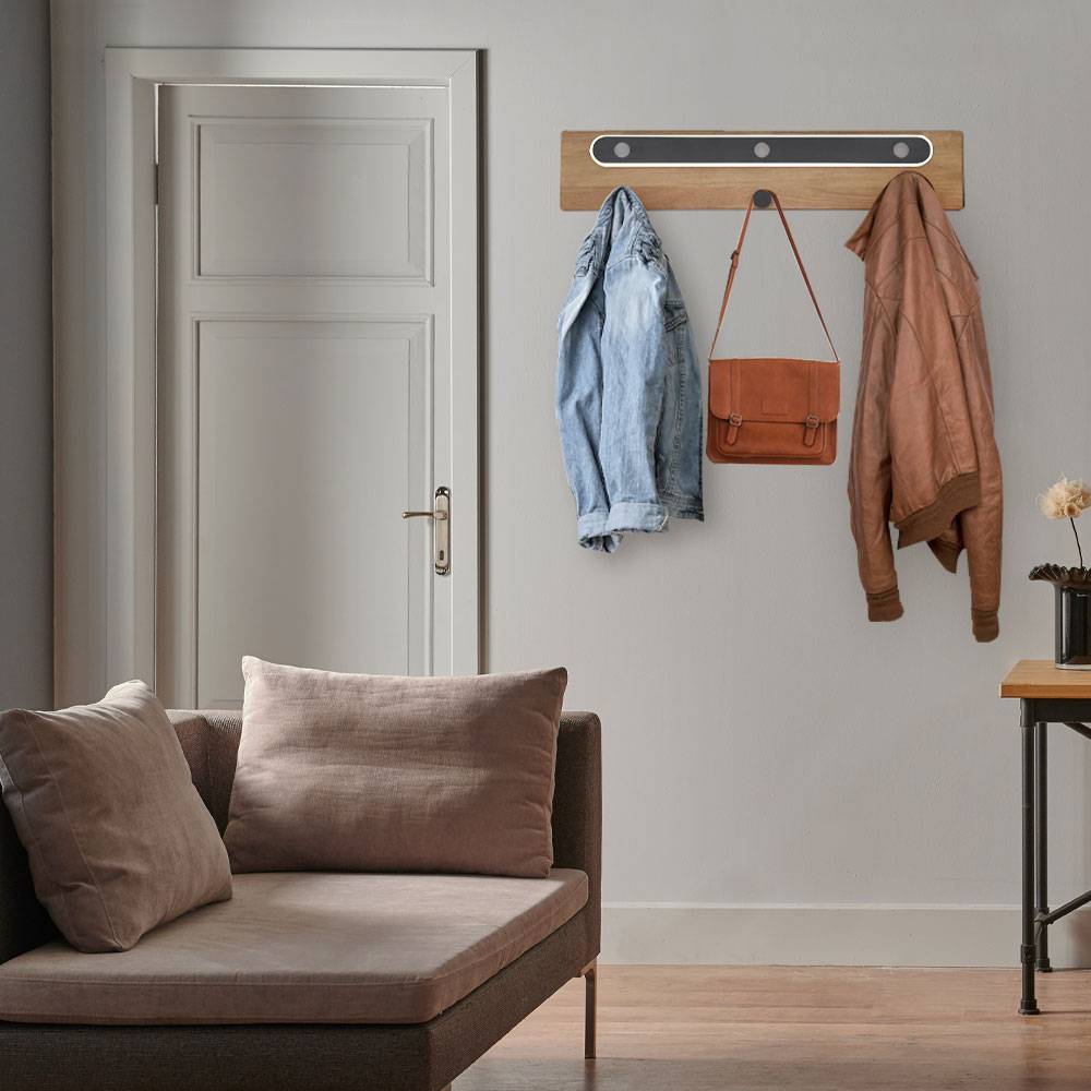 Wandleuchte Kleiderhaken Garderobe Flurleuchte Schlafzimmerlampe Wandlampe, Metall Acryl Kunststoff Alu schwarz braun, 1x LED 12W 450Lm 3000K