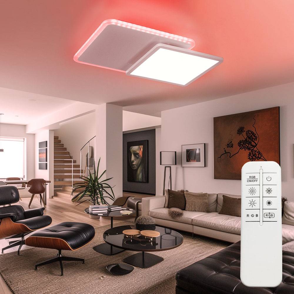 LED Deckenleuchte Farbwechsel rechteckig Deckenlampe dimmbar mit Fernbedienung RGB Deckenlampe, CCT, Backlight, schwenkbar, 22W 1200Lm, LxBxH