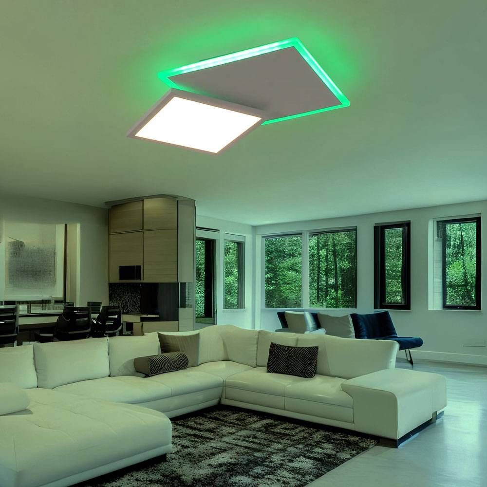 LED Deckenleuchte Farbwechsel rechteckig Deckenlampe dimmbar mit Fernbedienung RGB Deckenlampe, CCT, Backlight, schwenkbar, 22W 1200Lm, LxBxH