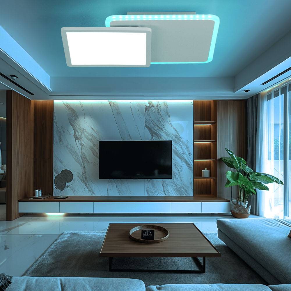 LED Deckenleuchte Farbwechsel rechteckig Deckenlampe dimmbar mit Fernbedienung RGB Deckenlampe, CCT, Backlight, schwenkbar, 22W 1200Lm, LxBxH