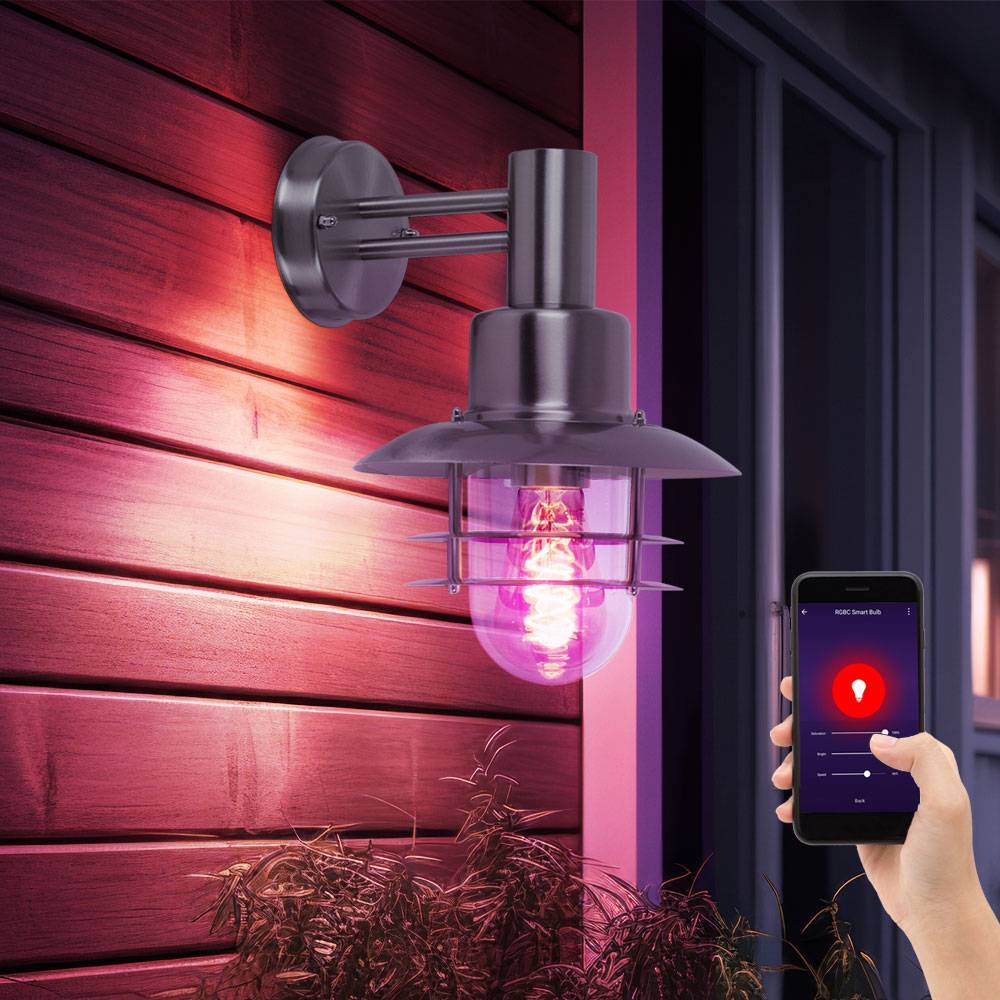 Außenlampe dimmbar Außenwandlaterne Gartenlampe RGB LED Wandleuchte, Edelstahl gebürstet, Smart, 1x 8,5W 806lm 2700-6500K, H 32,5 cm
