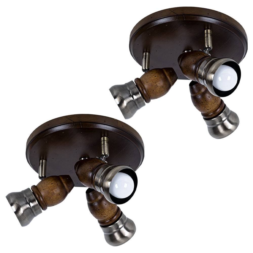 Deckenleuchte Holz Rustikal Deckenleuchte Wohnzimmer Vintage Deckenlampe Holz Rustikal, schwenkbar, Metall messing, 3x E14, DxH 24x13 cm, 2er Set