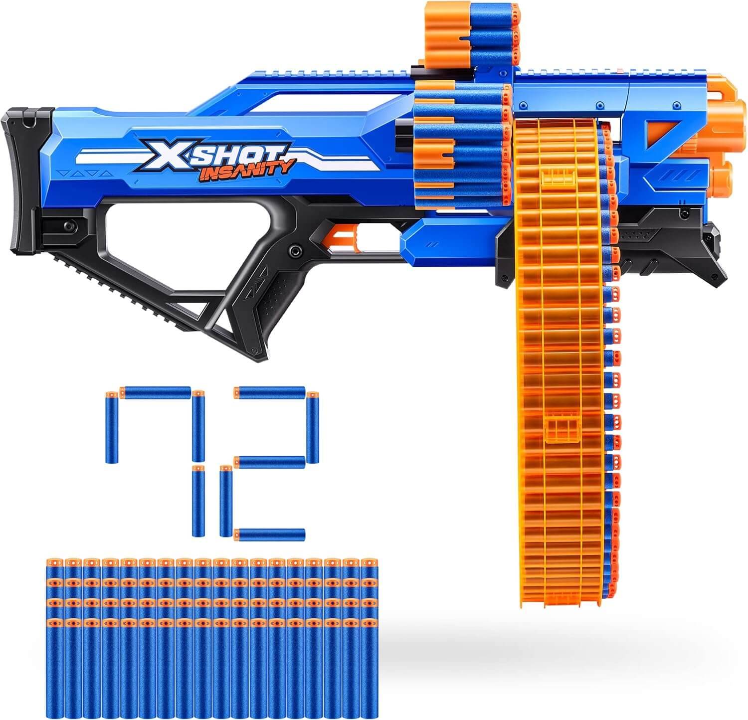 ZURU 36609; 36653 - X-Shot Insanity Mad Mega Barrel Blaster mit 72 Darts - Dartblaster