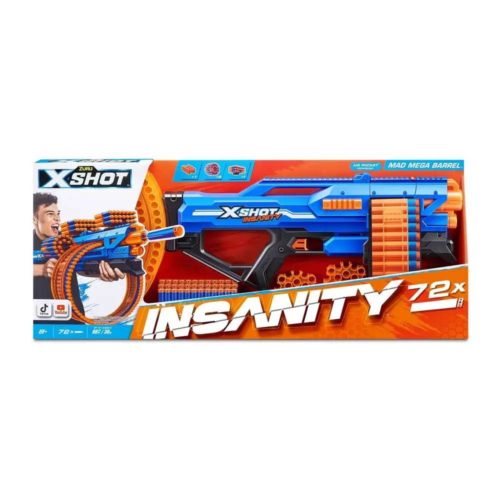 ZURU 36609; 36653 - X-Shot Insanity Mad Mega Barrel Blaster mit 72 Darts - Dartblaster