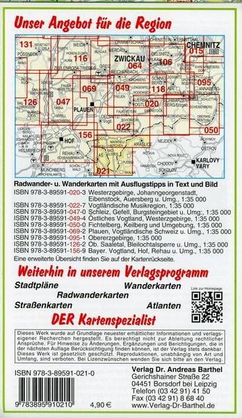 Wander-, Ski- und Radwanderkarte Vogtländische Musik- und Bäderregion mit Kurwegen Bad Elster 1 : 35 000