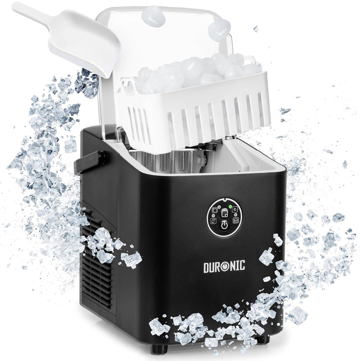 Duronic ICM12 BK Automatische Eiswürfelmaschine, 8 Eiswürfel in 6-8 min, 1 L Wassertank, Leiser Kompressor bis 54dB