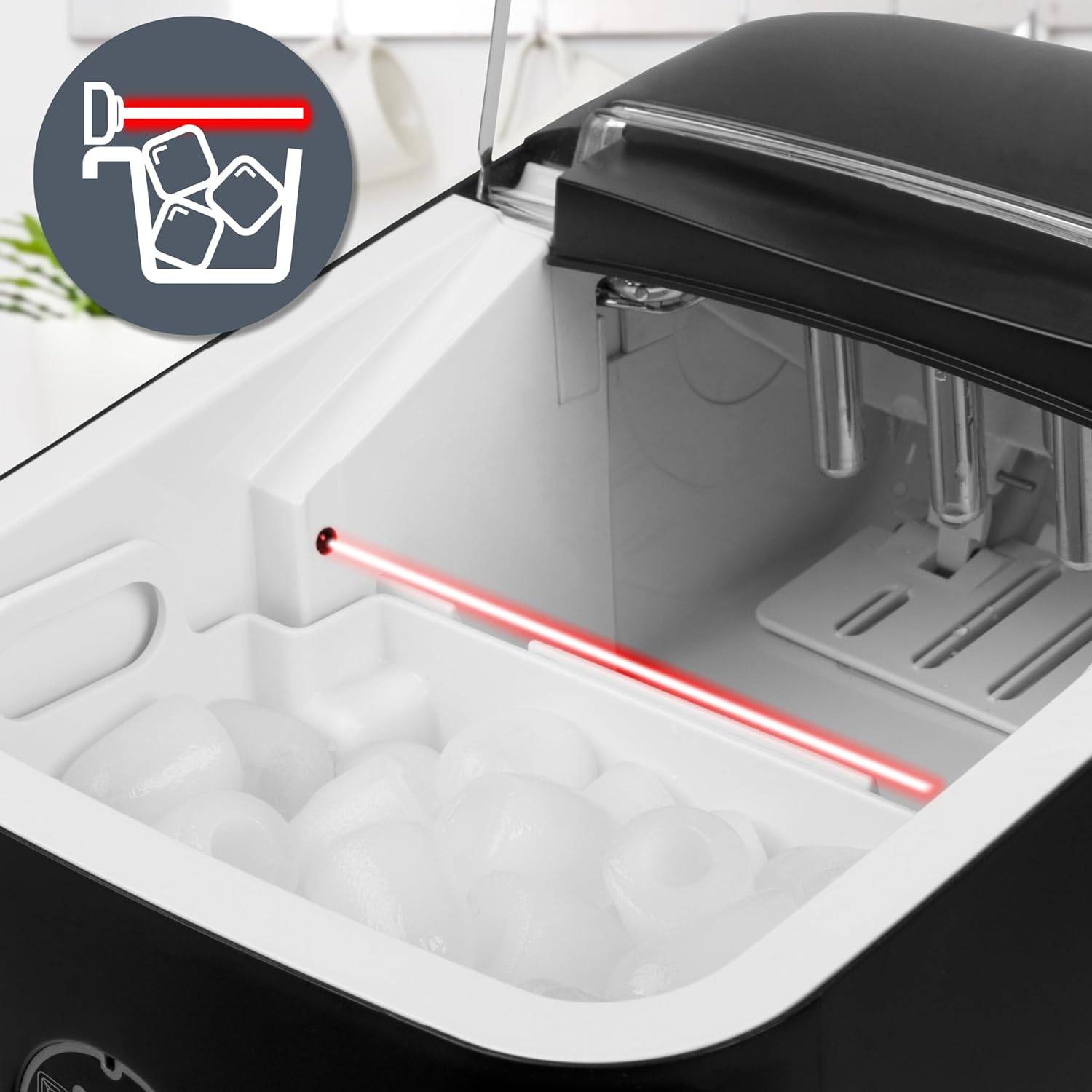 Duronic ICM12 BK Automatische Eiswürfelmaschine, 8 Eiswürfel in 6-8 min, 1 L Wassertank, Leiser Kompressor bis 54dB