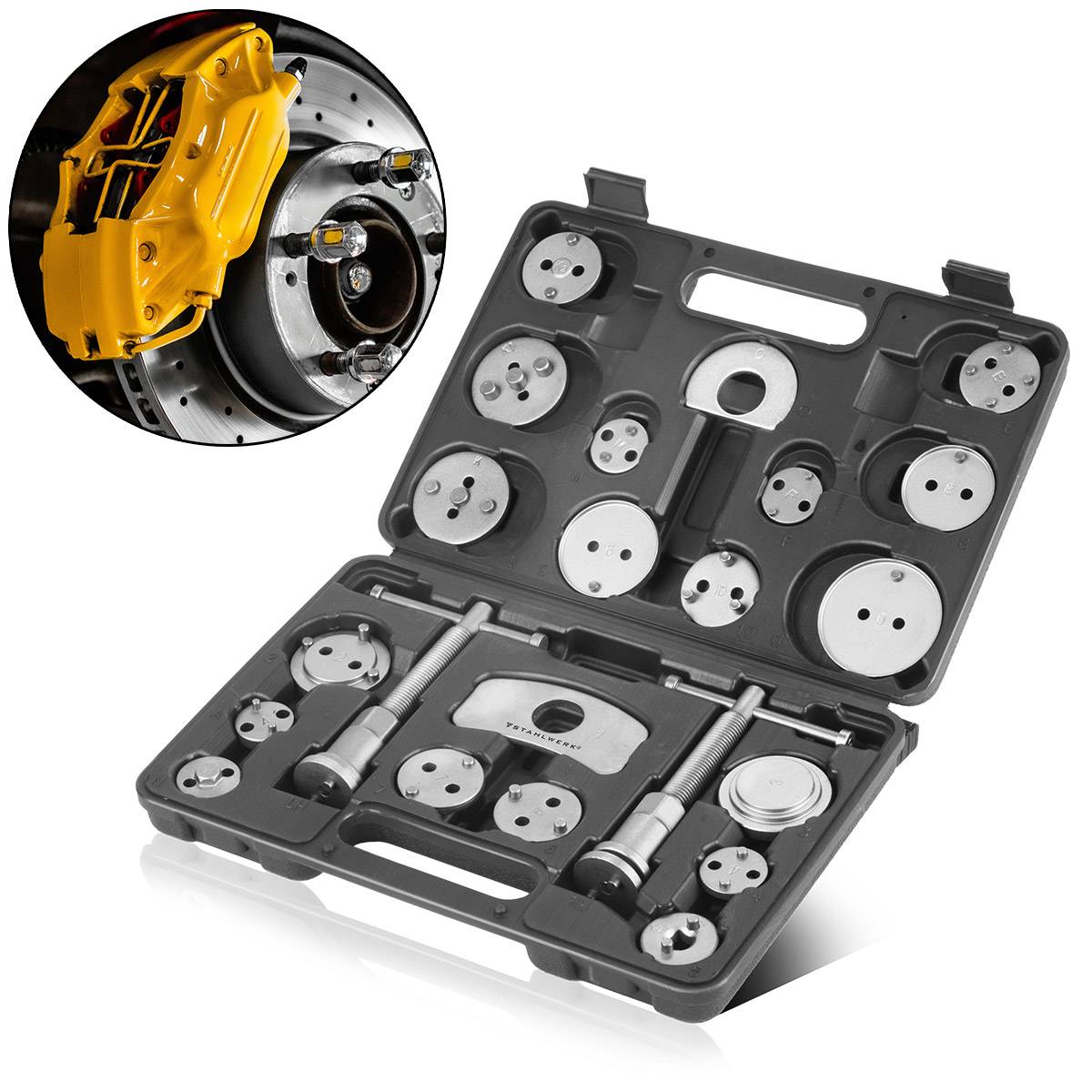 STAHLWERK Bremskolben Rücksteller Set 22tlg Kolben Rücksteller Rückstellwerkzeug