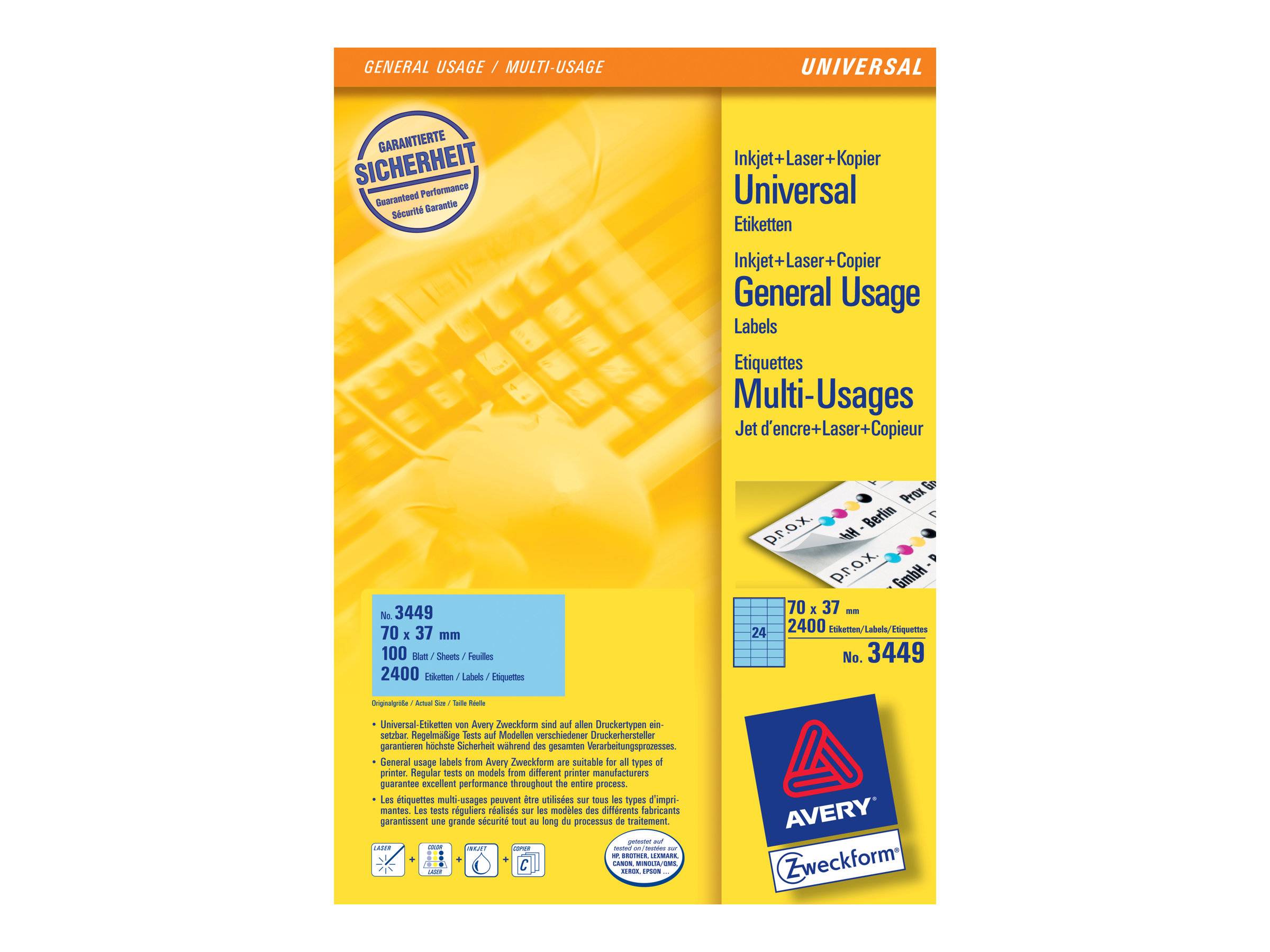 AVERY ZWECKFORM - Avery - Blau - 70 x 37 mm 2400 Etikett(en) (100 Bogen x 24)