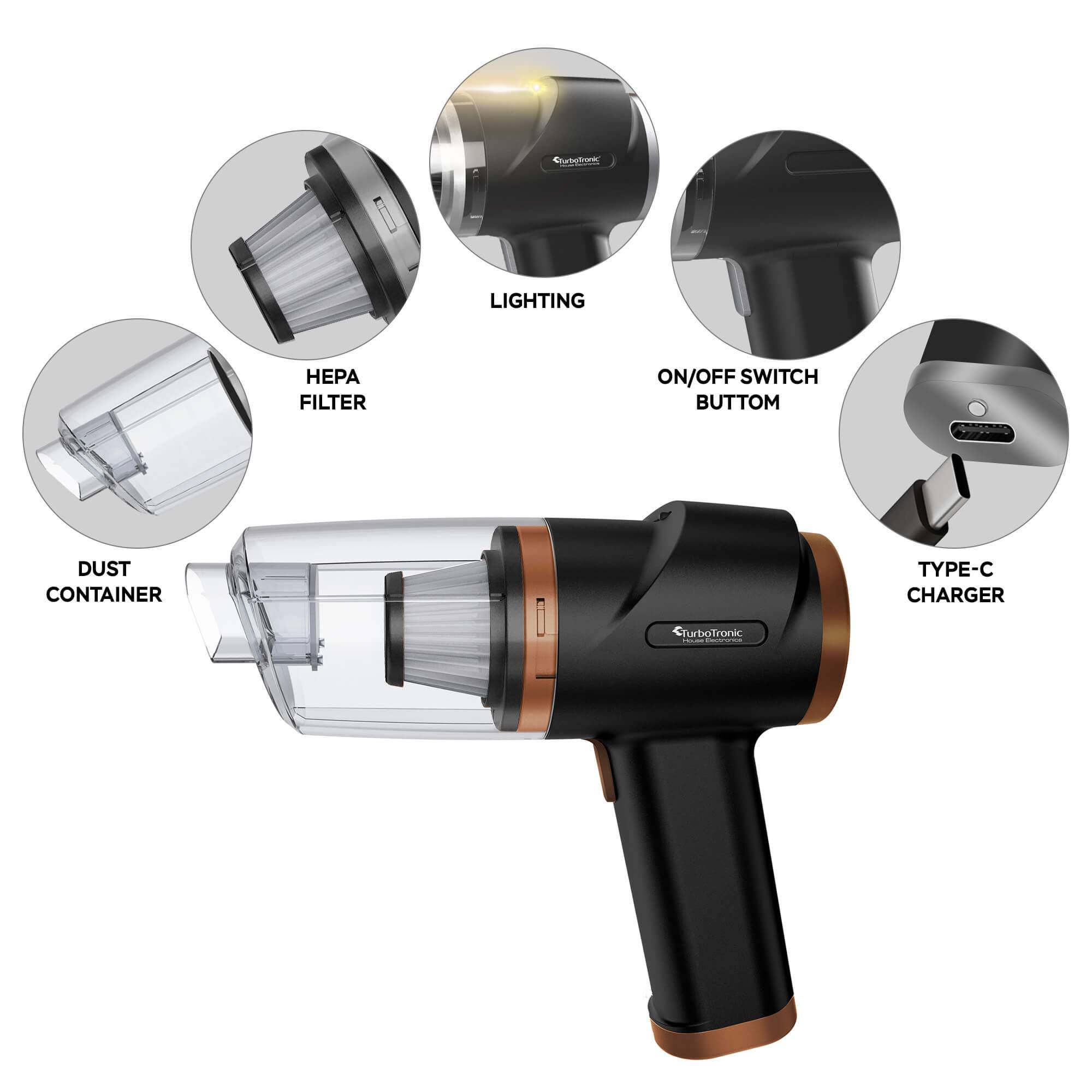 Akku Staubsauger 5KPA Handstaubsauger mit 47k RPM Gebläse 2 Stufen kabellos 0,15 L beutellos Fugendüse Akku Staubsauger kabellos für Auto Büro Hau
