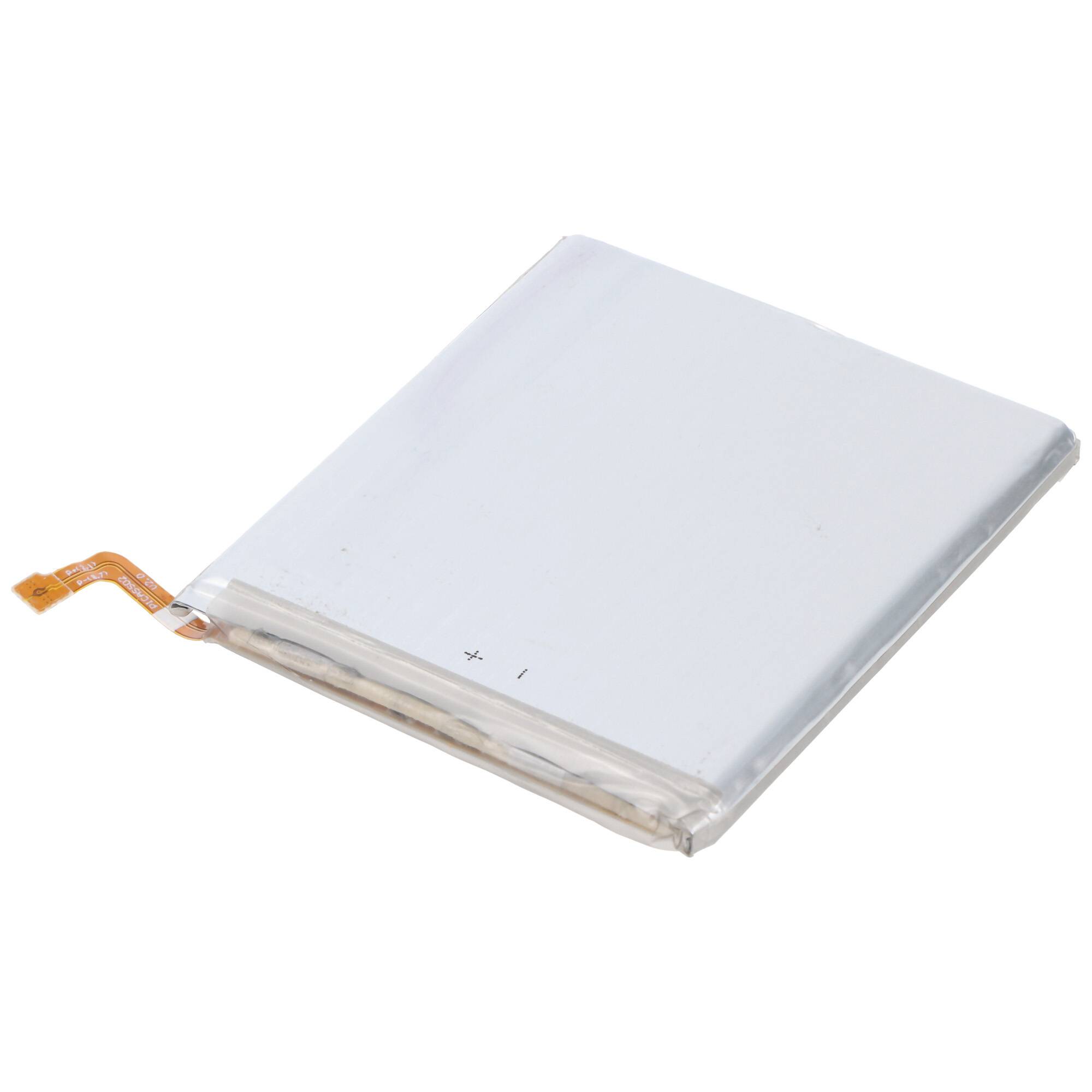 Eine rechteckige, flache Lithium-Polymer-Batterie mit an einer Seite angebrachtem flexiblem Kabel für die elektrische Verbindung.