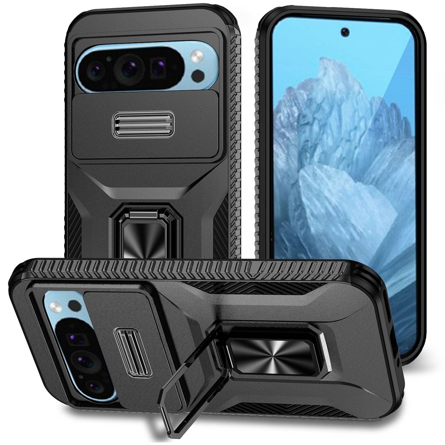 Für Google Pixel 9 / 9 Pro Sliding Kamera TPU PC Hülle Ring Halterung