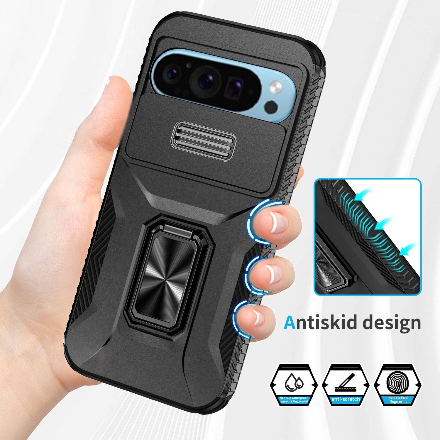 Für Google Pixel 9 / 9 Pro Sliding Kamera TPU PC Hülle Ring Halterung