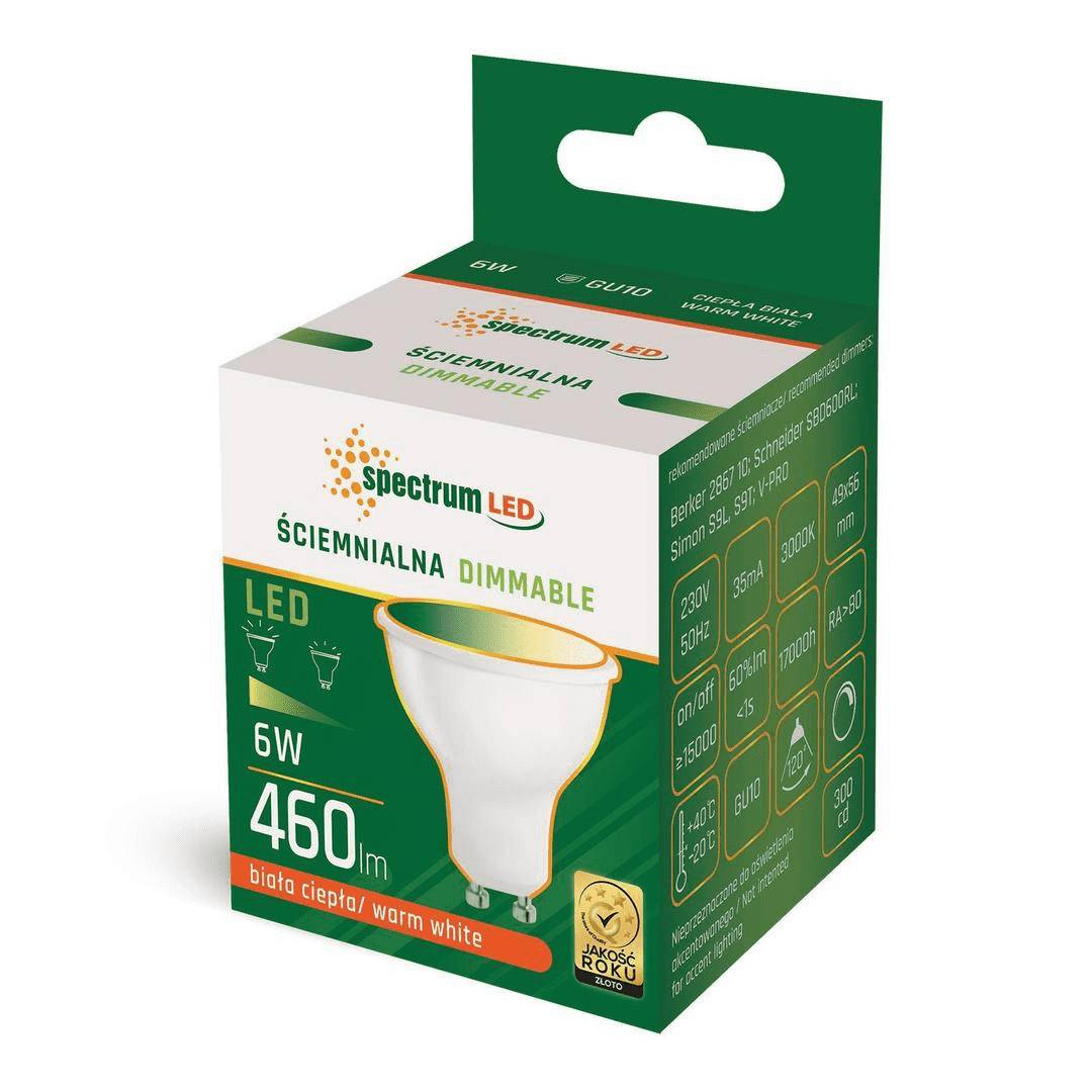 Spectrum LED GU10 6W Lampe Leuchtmittel 390lm Birne 230V Warmweiß 3000K DIMMBAR