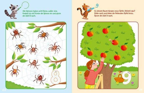 Sticker-Rätsel für Kindergarten-Kids. Erste Zahlen