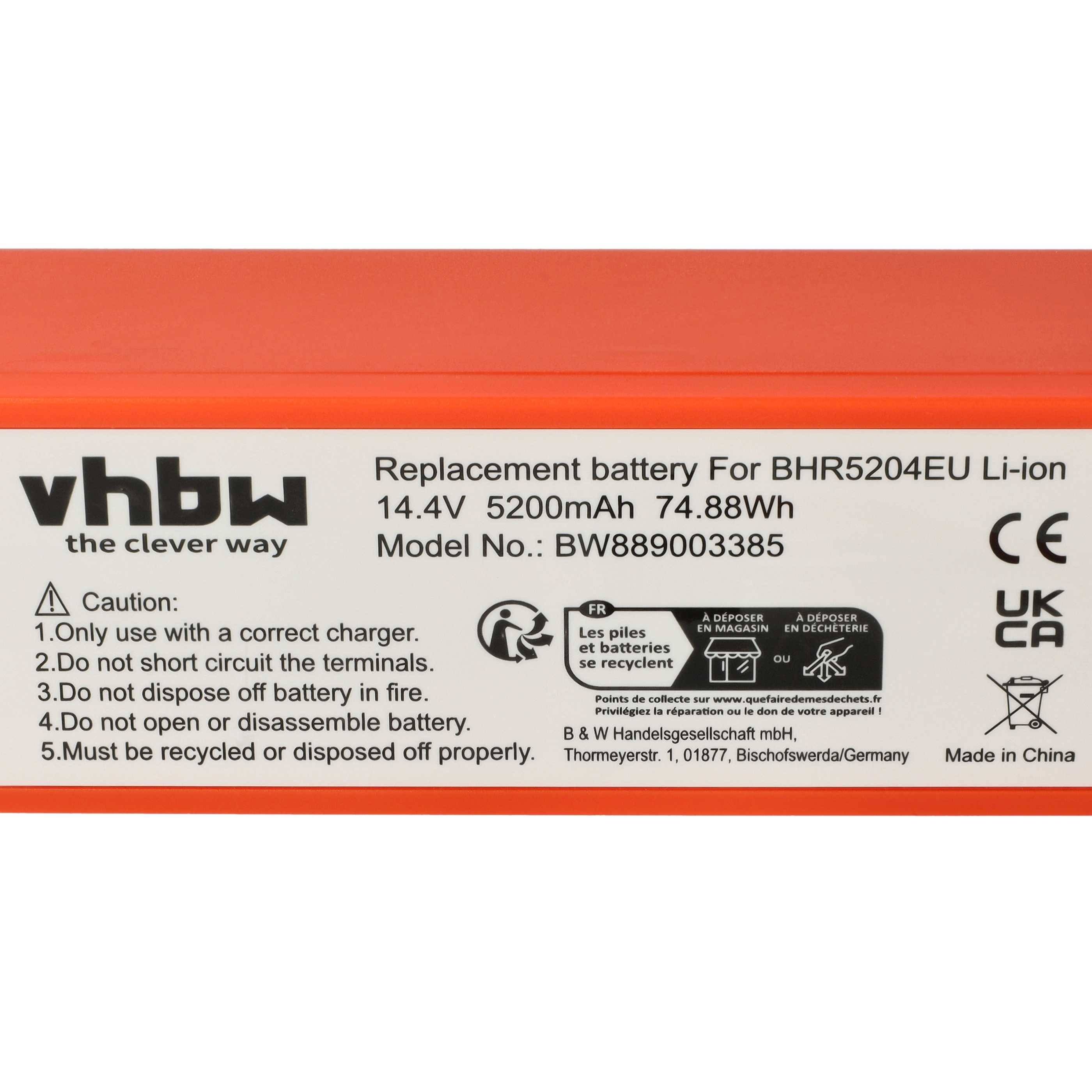 vhbw Akku kompatibel mit Xiaomi MJST1SHW, MJST1S 2 PRO, MJST1S, MJSTS, MJSTS1, MOP 2 Saugroboter (5200 mAh, 14,4 V, Li-Ion)