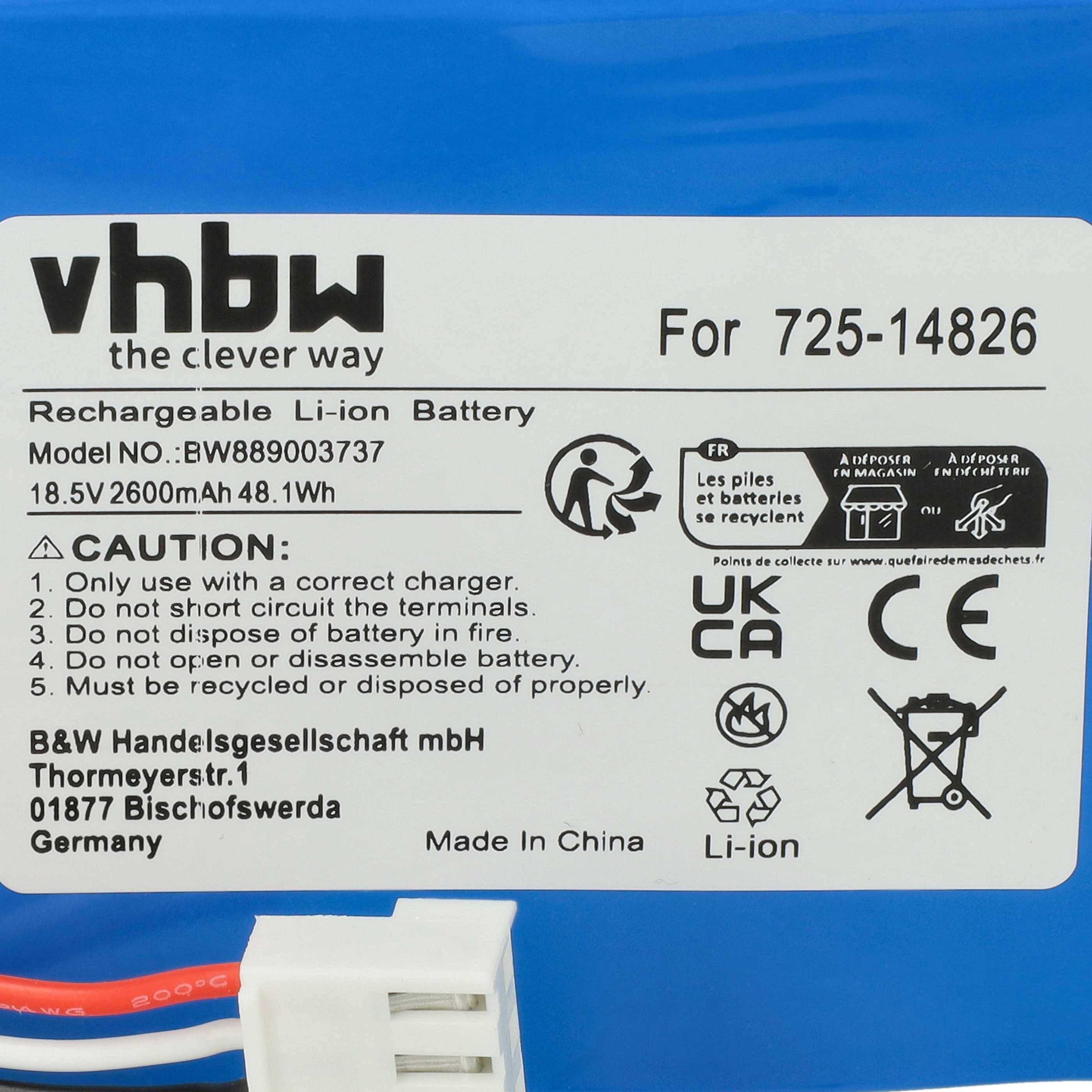 vhbw Akku kompatibel mit Robomow RK 1000, RK 2000, RK 2000 PRO, RK1000, RK1000 PRO Rasenroboter (2600mAh 18,5V Li-Ion)