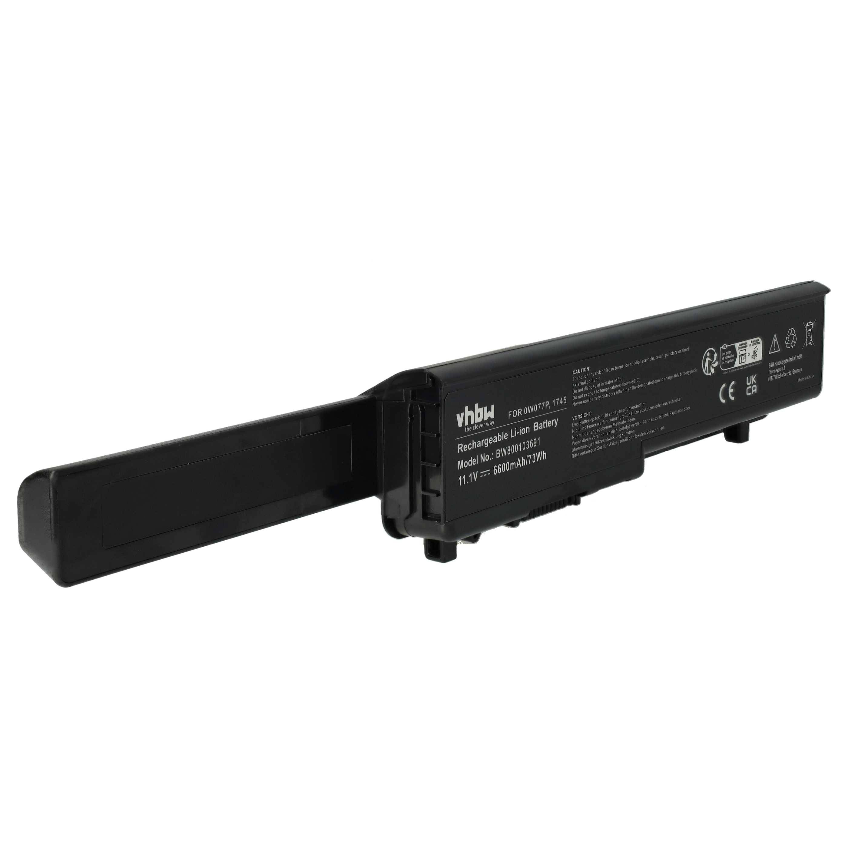 vhbw 1x Akku Ersatz für Dell U150P, U164P, W080P, Y067P, M909P, N855P, N856P für Notebook (6600 mAh, 11,1 V, Li-Ion)