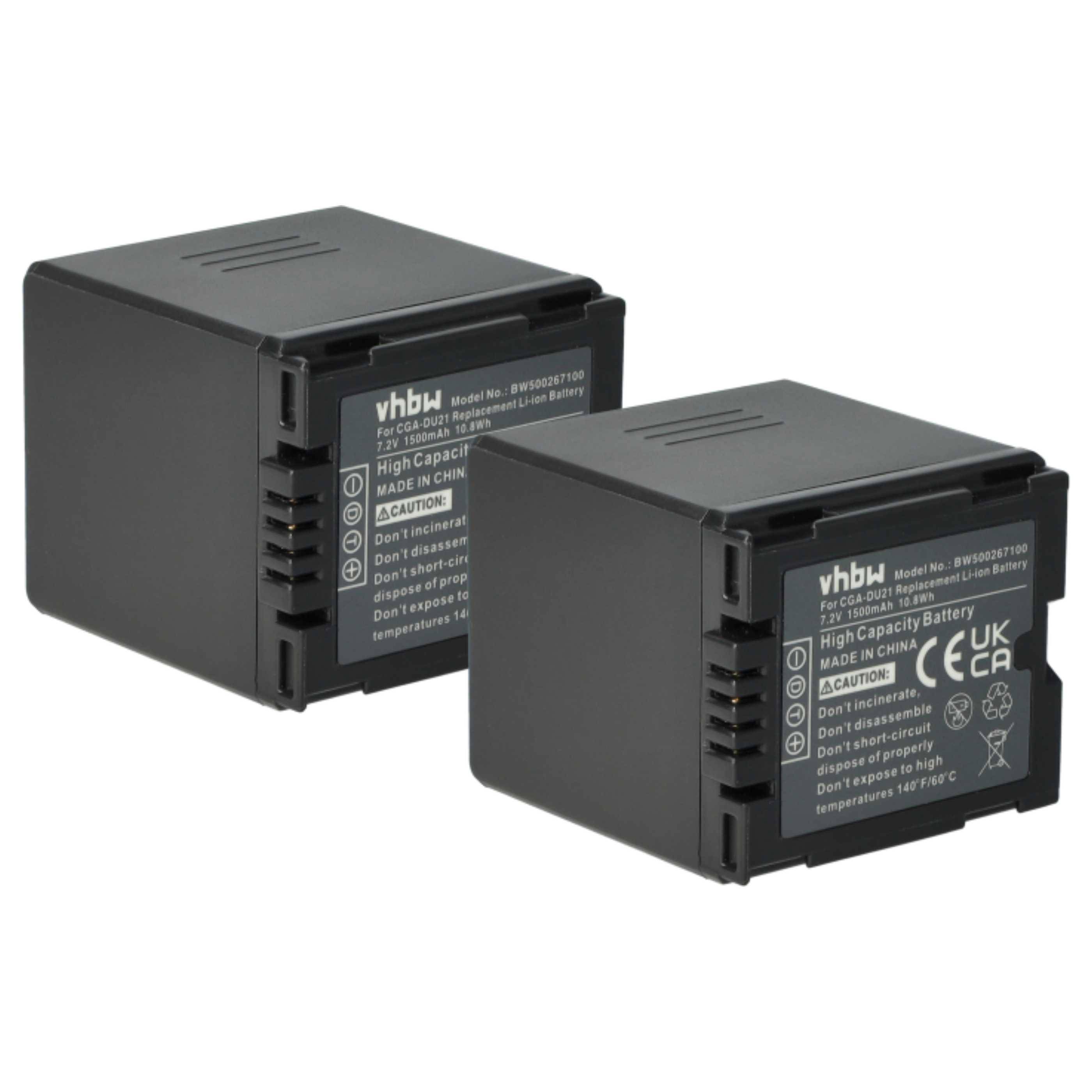 vhbw 2x Akku kompatibel mit Panasonic NV-GS17EG, NV-GS10, NV-GS150, NV-GS140, NV-GS120, NV-GS17 Videokamera Camcorder (1500 mAh, 7,2 V, Li-Ion)