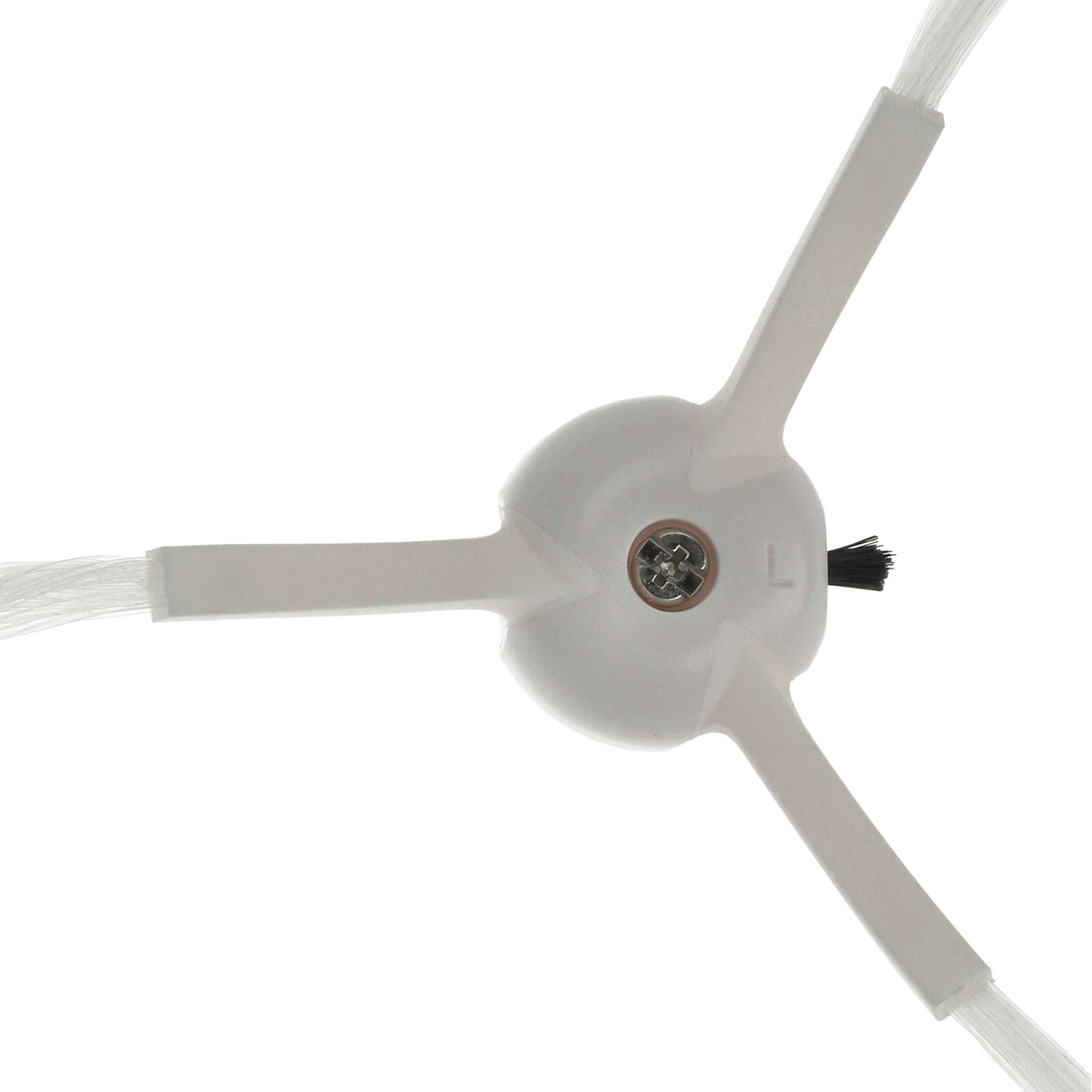 Ein Deckenventilator von unten betrachtet, mit drei Blättern, die von einer zentralen kreisförmigen Nabe abstehen.