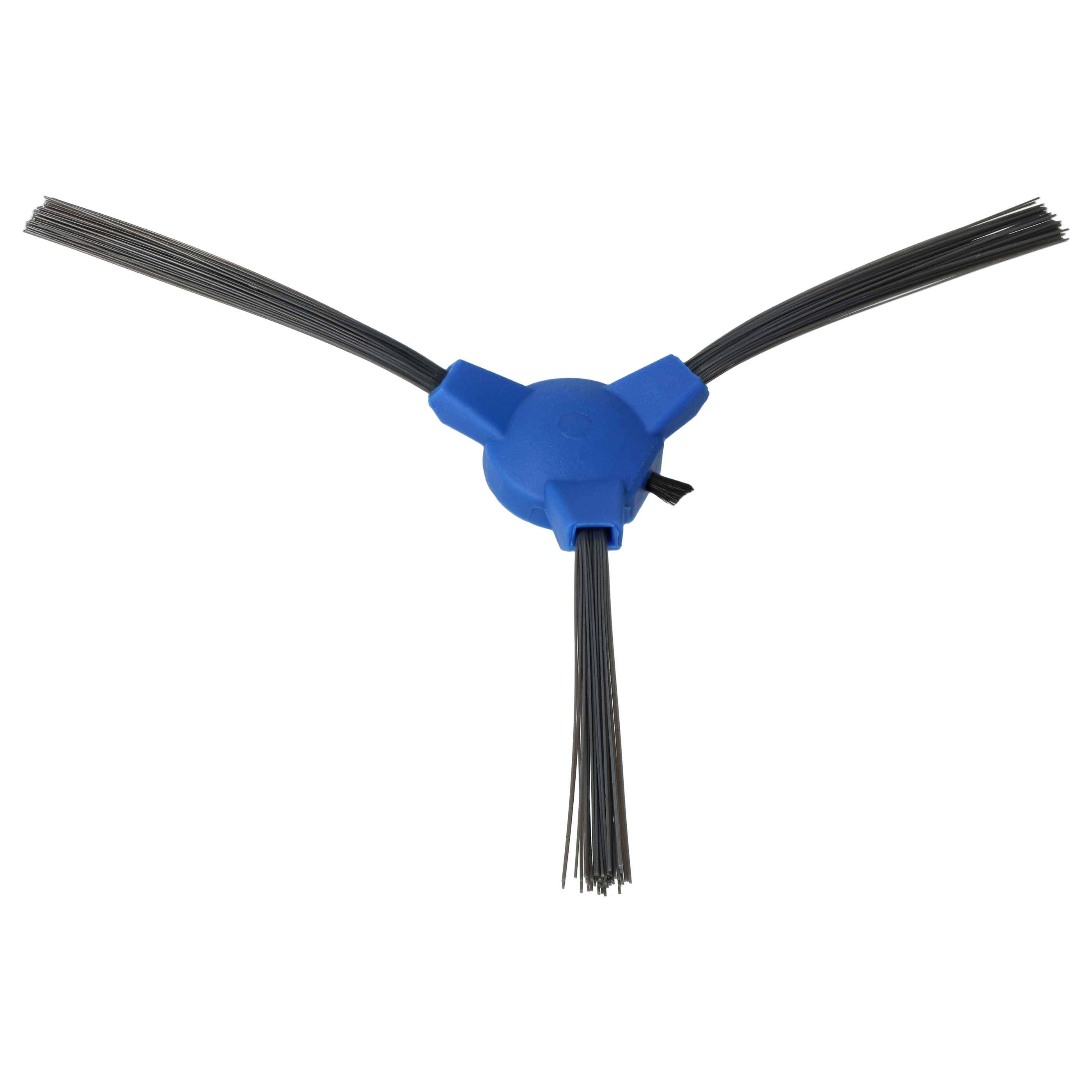 Ein blau gefärbtes dreiarmiges Rotationsbürstenwerkzeug mit schwarzen Borsten, entwickelt für Kehr- oder Reinigungsanwendungen.