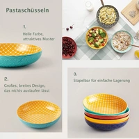 DOWAN 21cm/1L/4er-Set Vibrant Pastateller, große Salatschüsseln, Pasta-Servierschüssel aus Porzellan, Mix-Match-Muster DOWAN 21cm/1L/4er-Set Vibrant Pastateller, große Salatschüsseln, Pasta-Servierschüssel aus Porzellan, Mix-Match-Muster