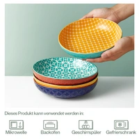 DOWAN 21cm/1L/4er-Set Vibrant Pastateller, große Salatschüsseln, Pasta-Servierschüssel aus Porzellan, Mix-Match-Muster DOWAN 21cm/1L/4er-Set Vibrant Pastateller, große Salatschüsseln, Pasta-Servierschüssel aus Porzellan, Mix-Match-Muster